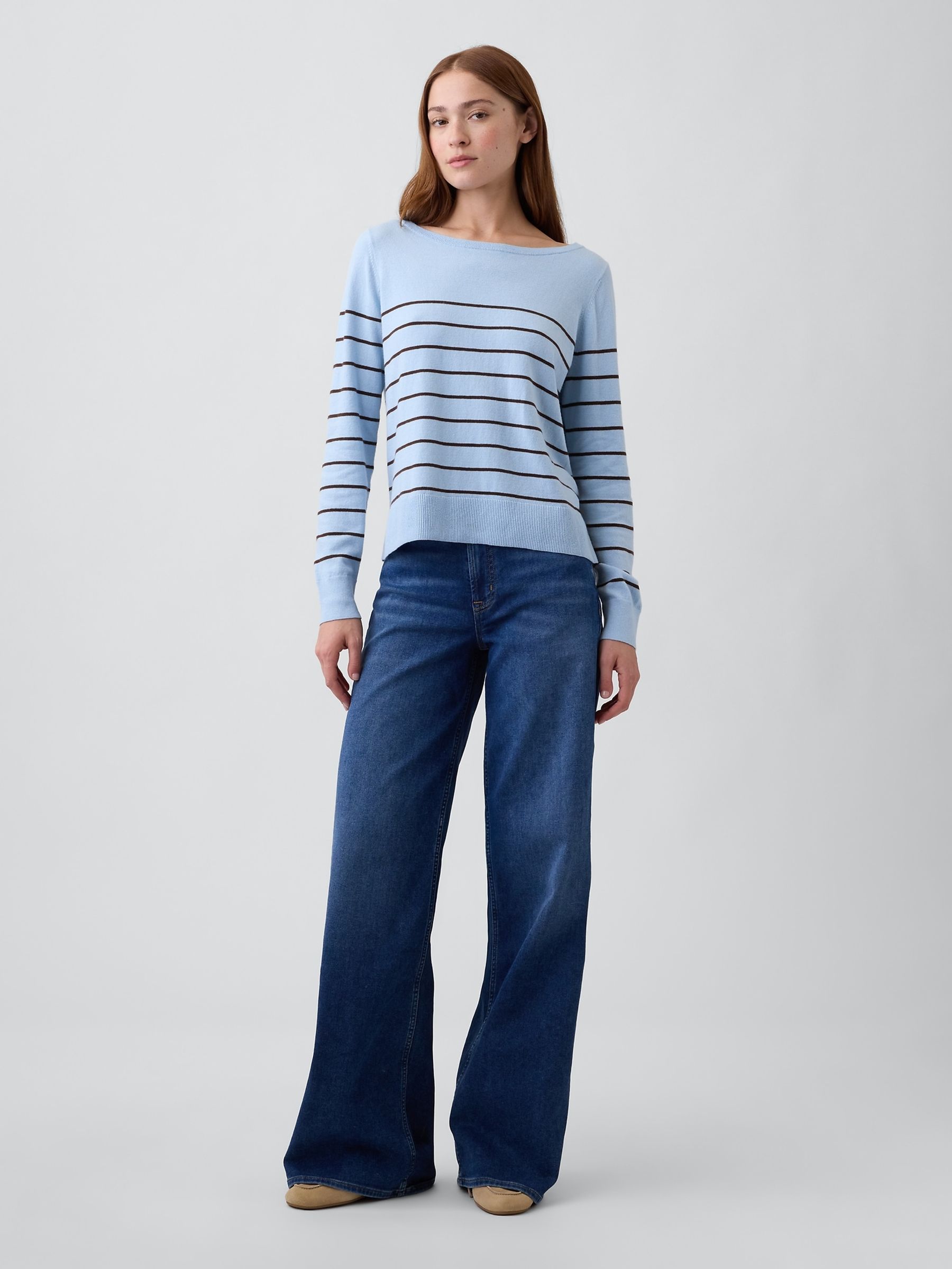 Blue Stripe Relaxed Jersey Boatneck Jumper - Image 3 of 5