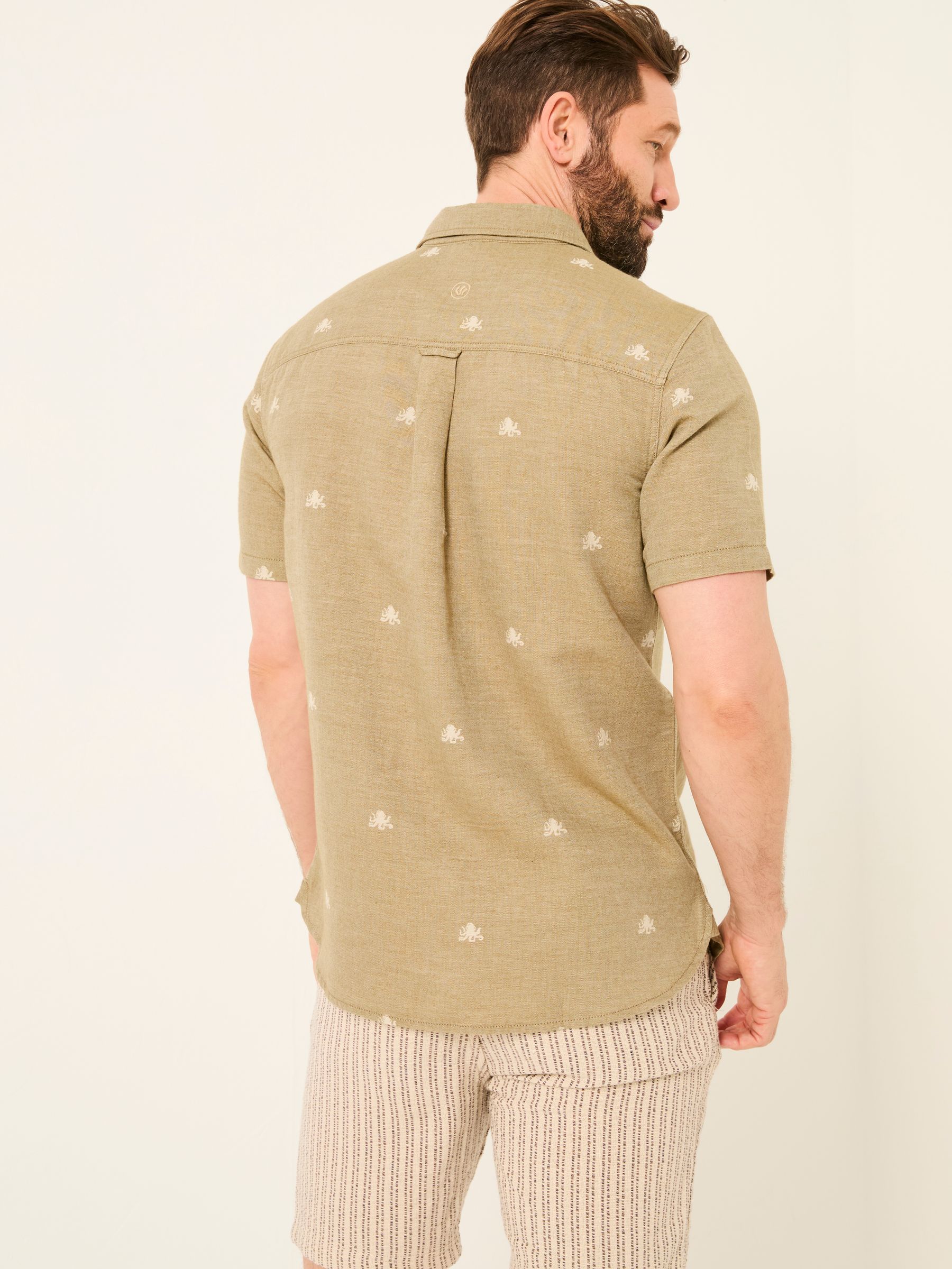 Khaki Green Short Sleeve Octopus Embroidered Shirt - Image 3 of 10