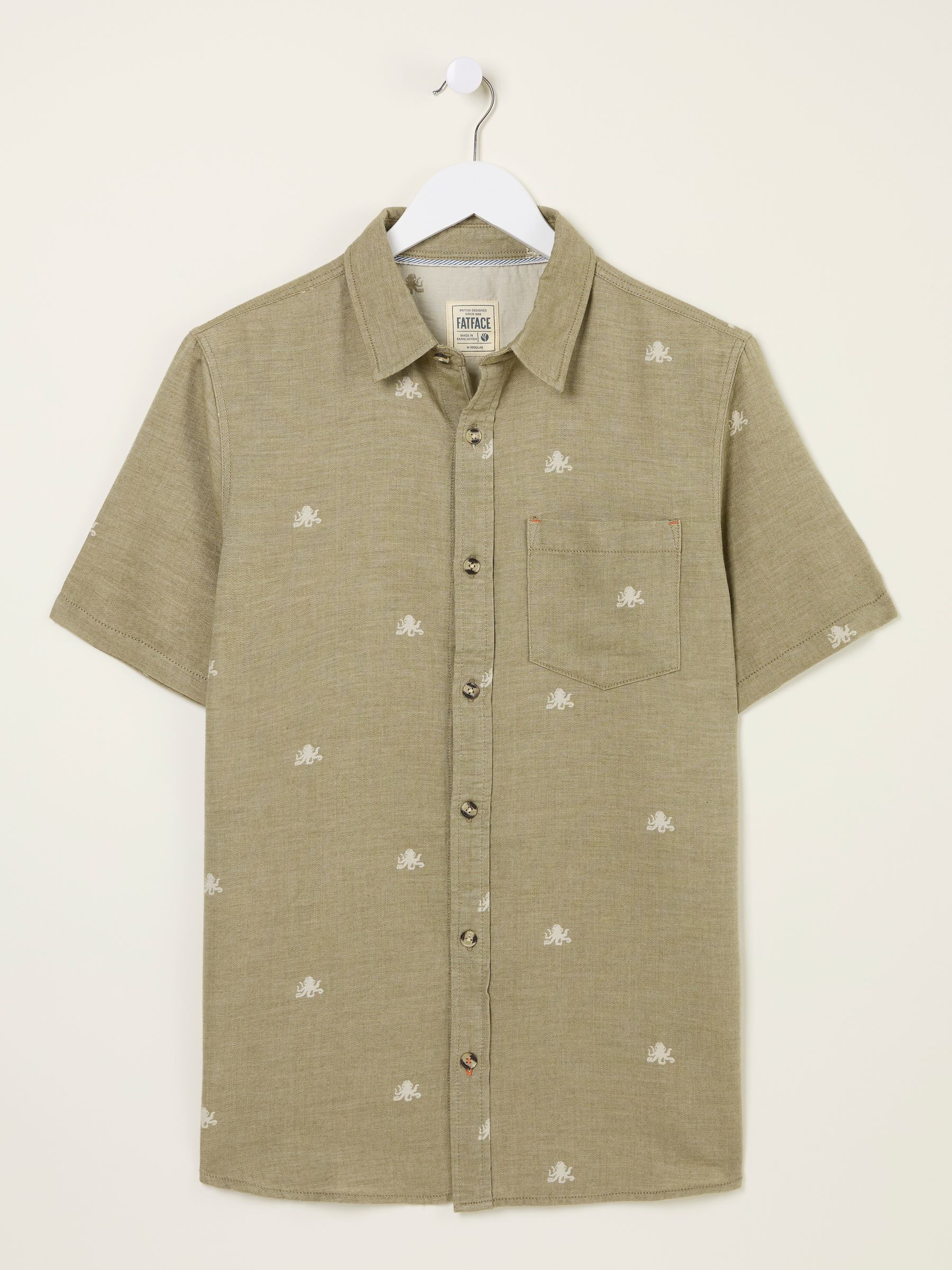 Khaki Green Short Sleeve Octopus Embroidered Shirt - Image 9 of 10