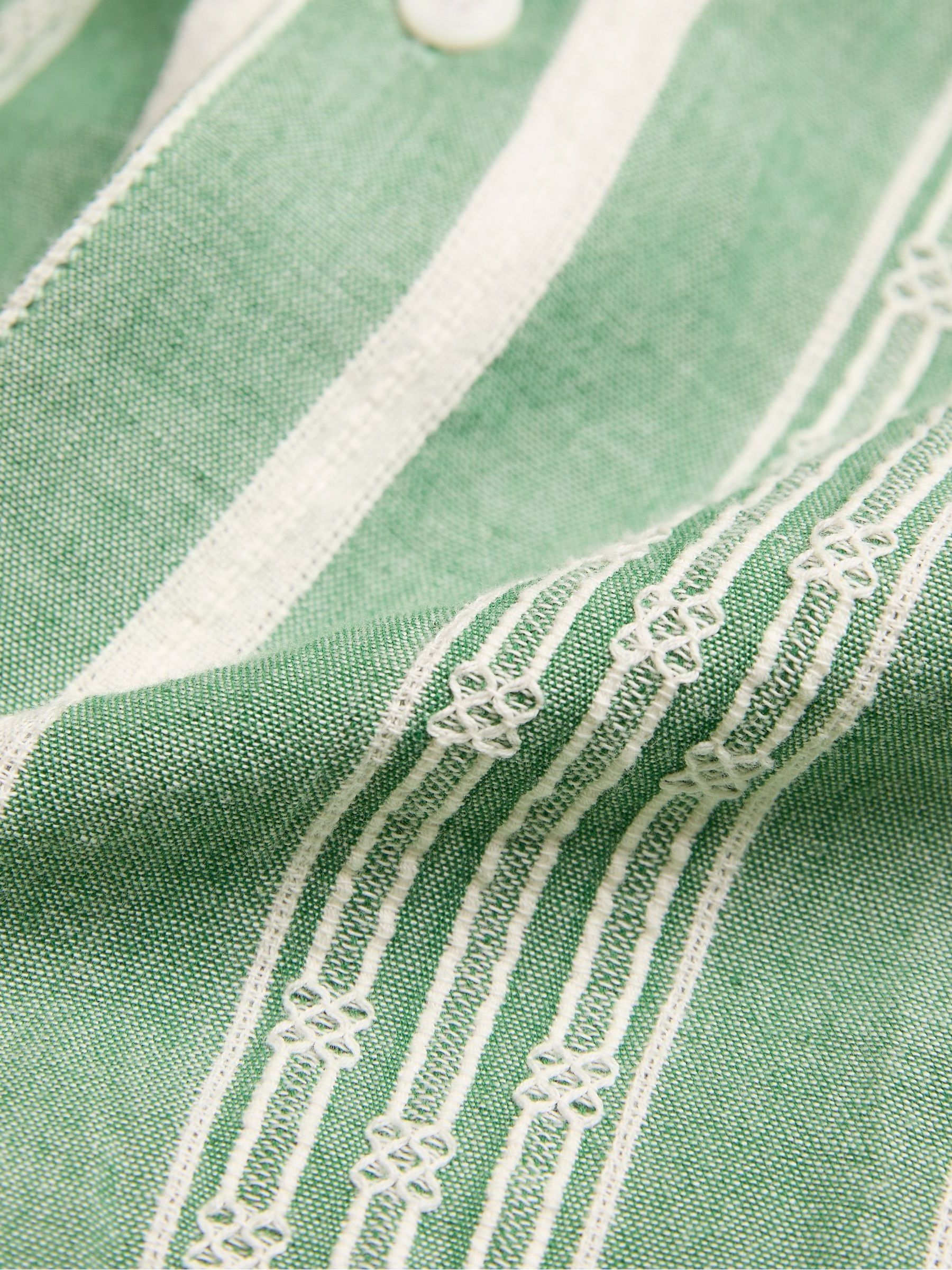 Green Short Sleeve Relaxed Fit Embroidered Stripe Shirt - Image 10 of 10