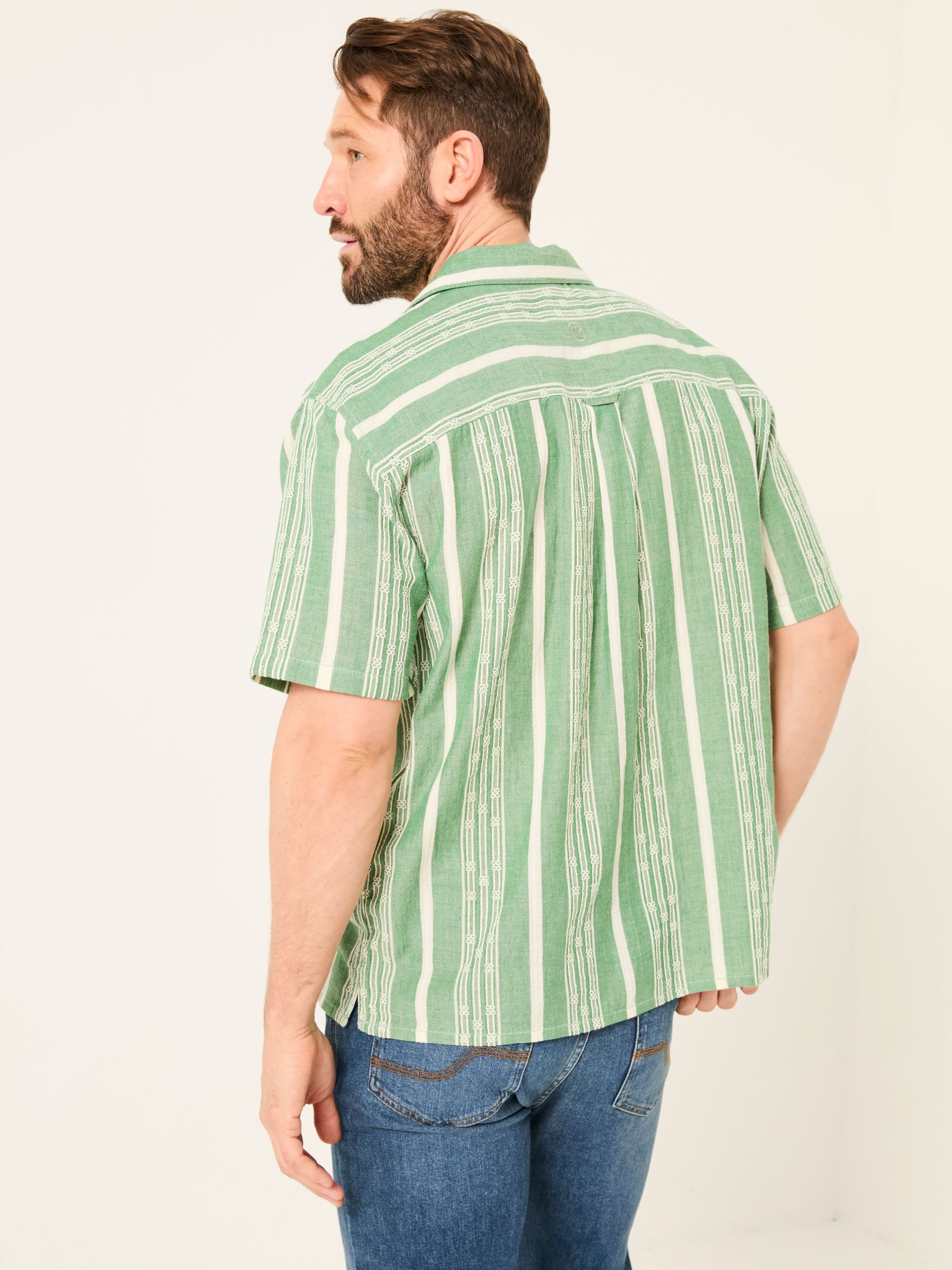 Green Short Sleeve Relaxed Fit Embroidered Stripe Shirt - Image 3 of 10