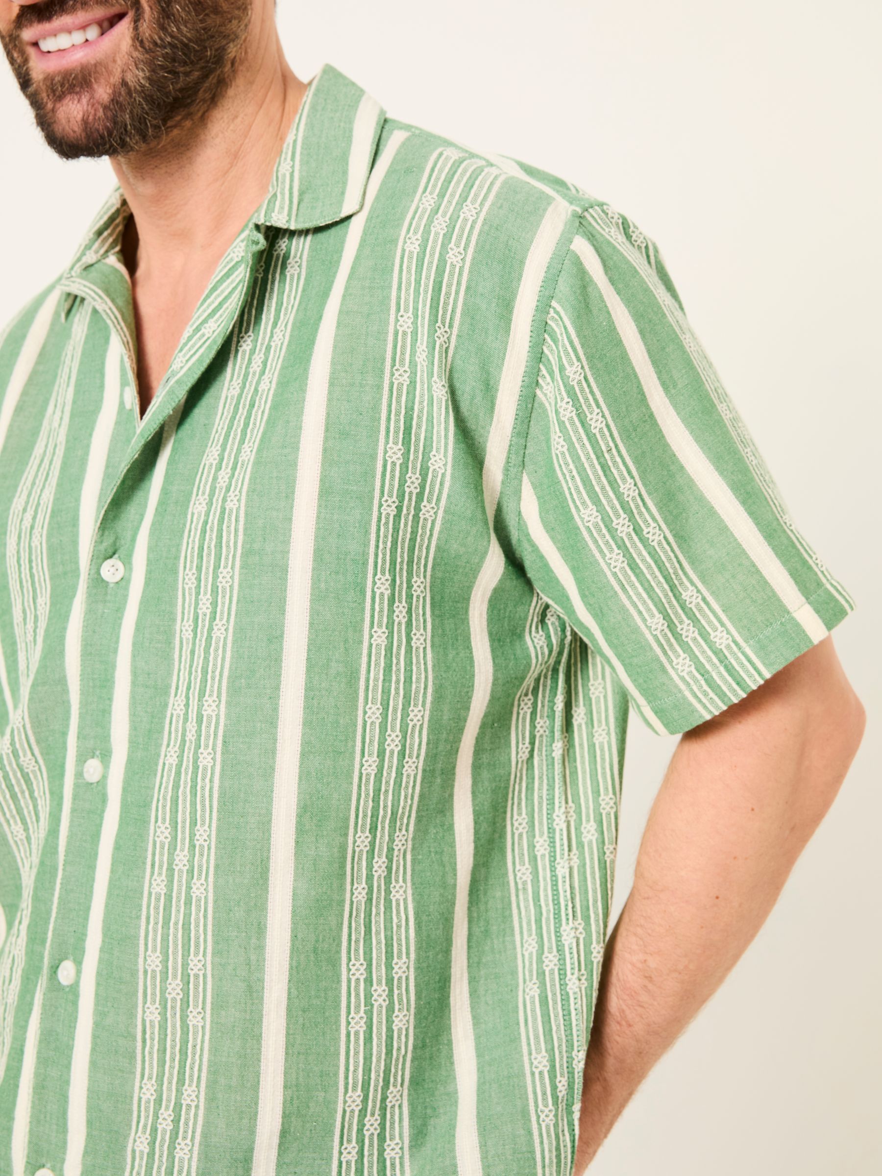 Green Short Sleeve Relaxed Fit Embroidered Stripe Shirt - Image 5 of 10