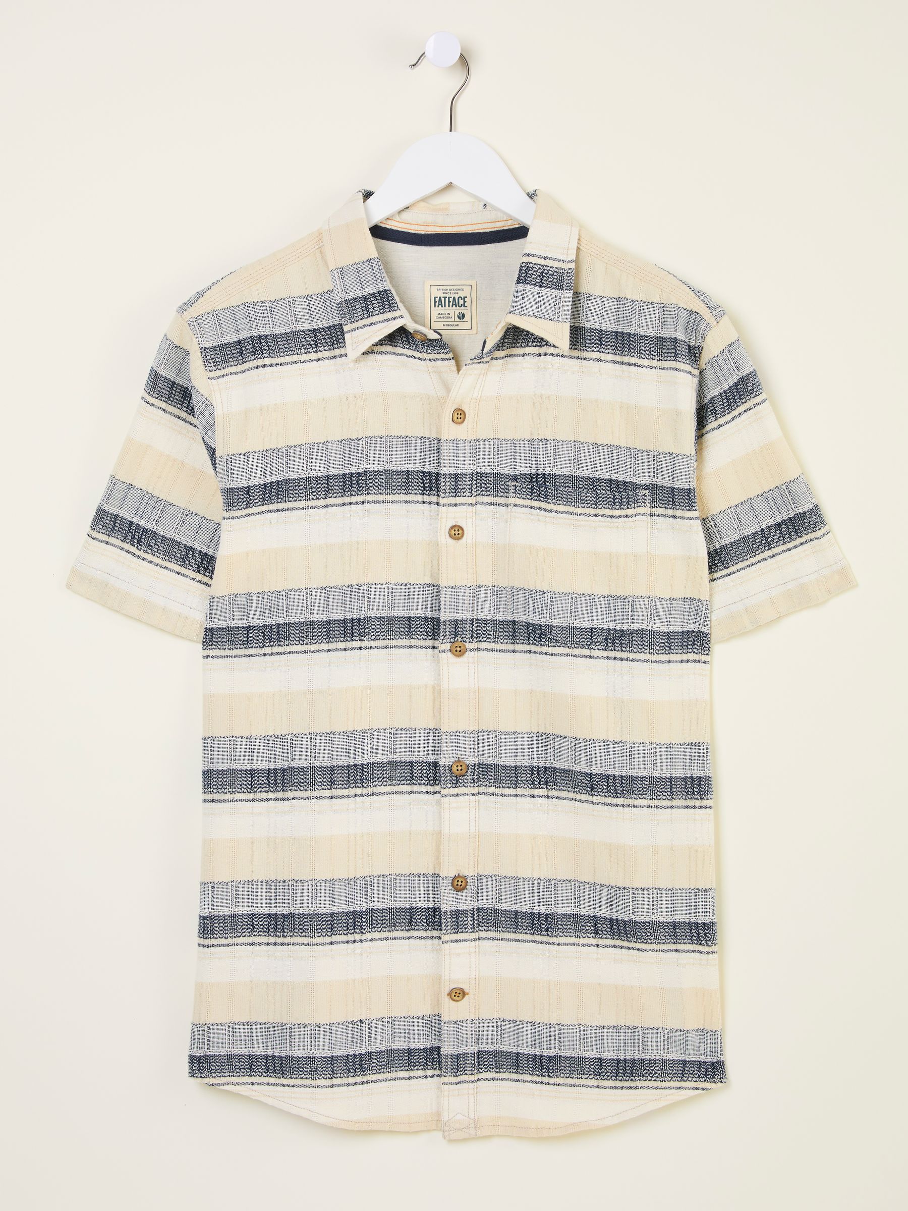 Milo Navy Short Sleeve textured Stripe 100% Cotton Shirt - Image 5 of 6