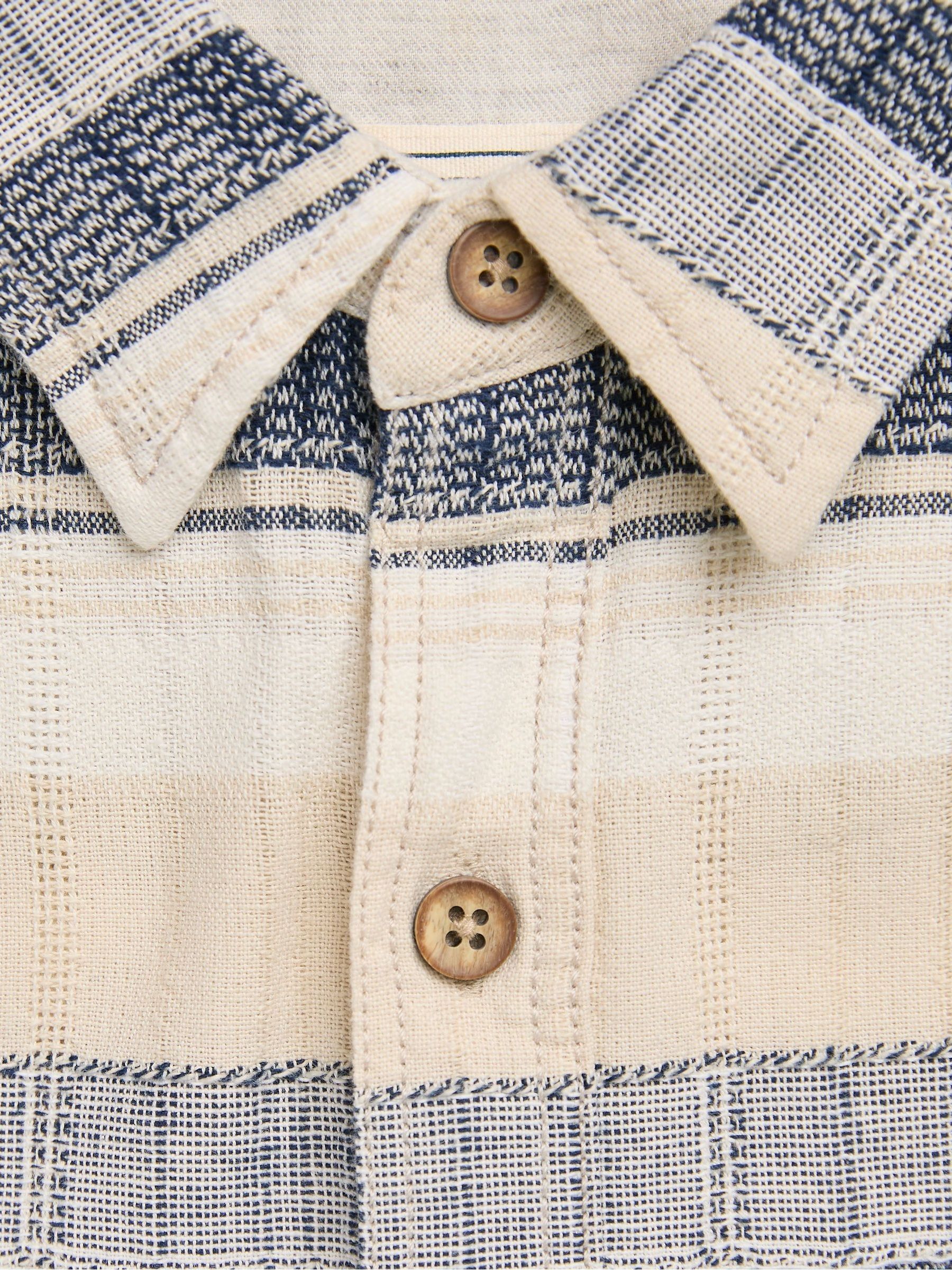 Milo Navy Short Sleeve textured Stripe 100% Cotton Shirt - Image 6 of 6