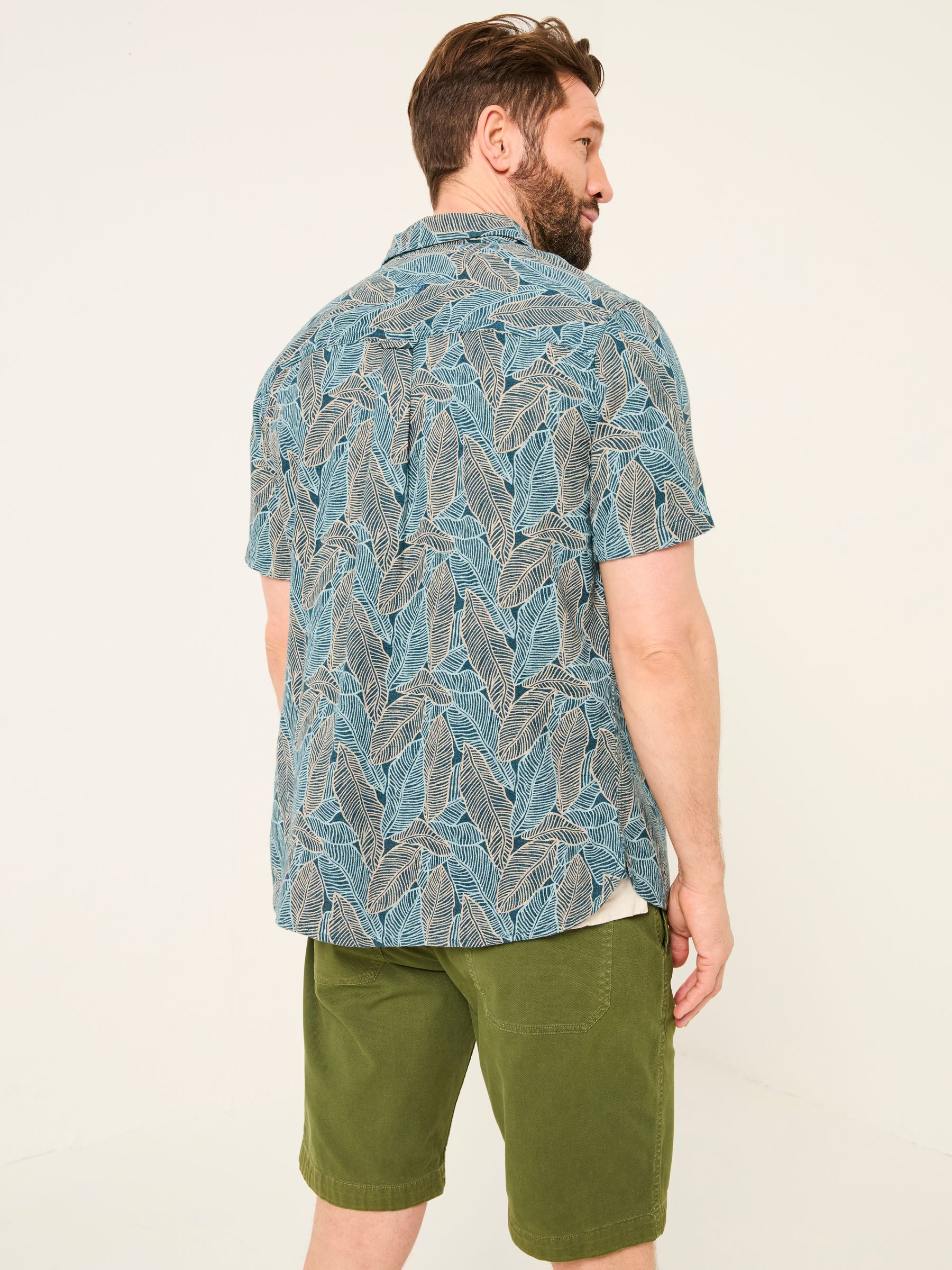 Teal Blue Short Sleeve Leaf Print Shirt - Image 2 of 8