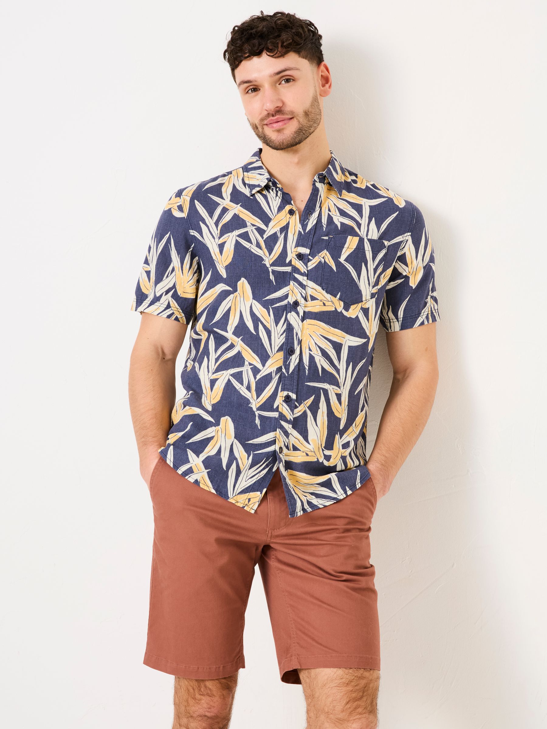 Navy Short Sleeve Palm Print Shirt - Image 2 of 10
