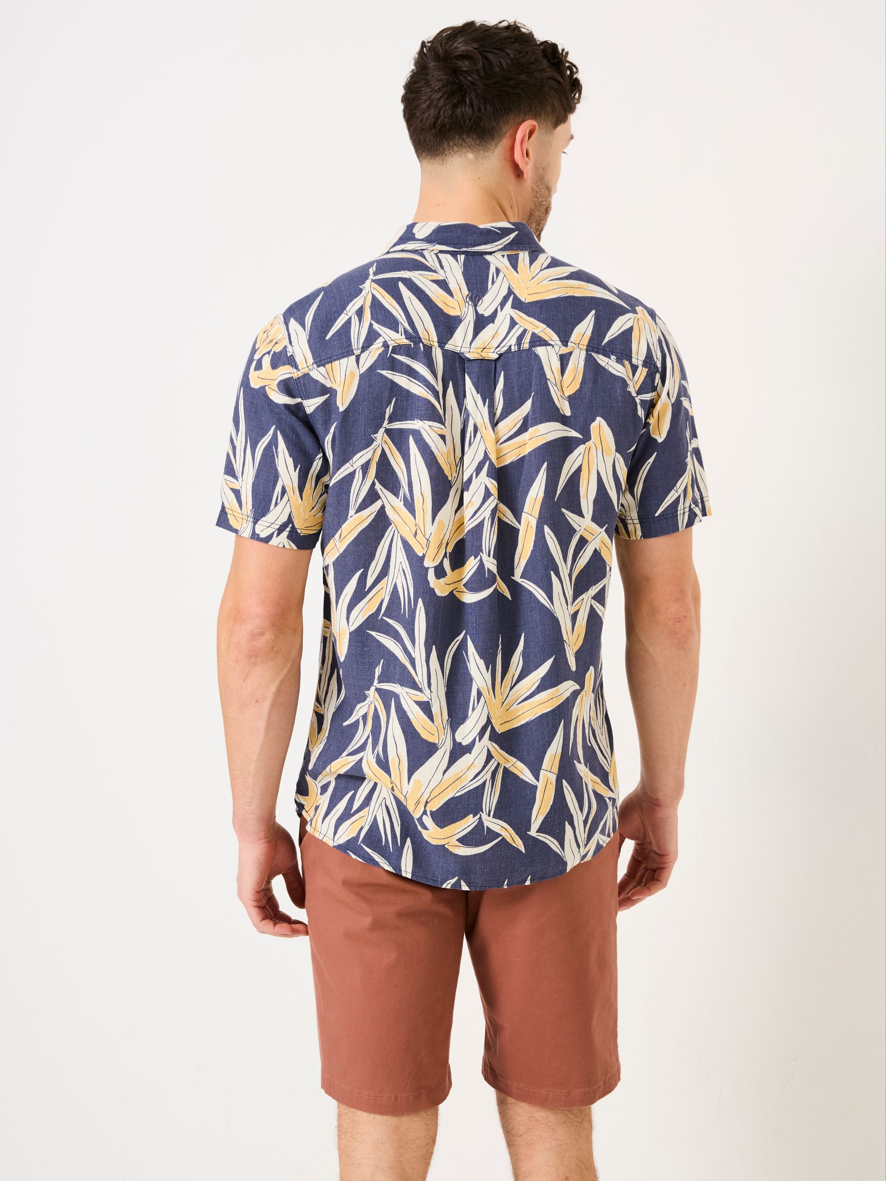 Navy Short Sleeve Palm Print Shirt - Image 3 of 10