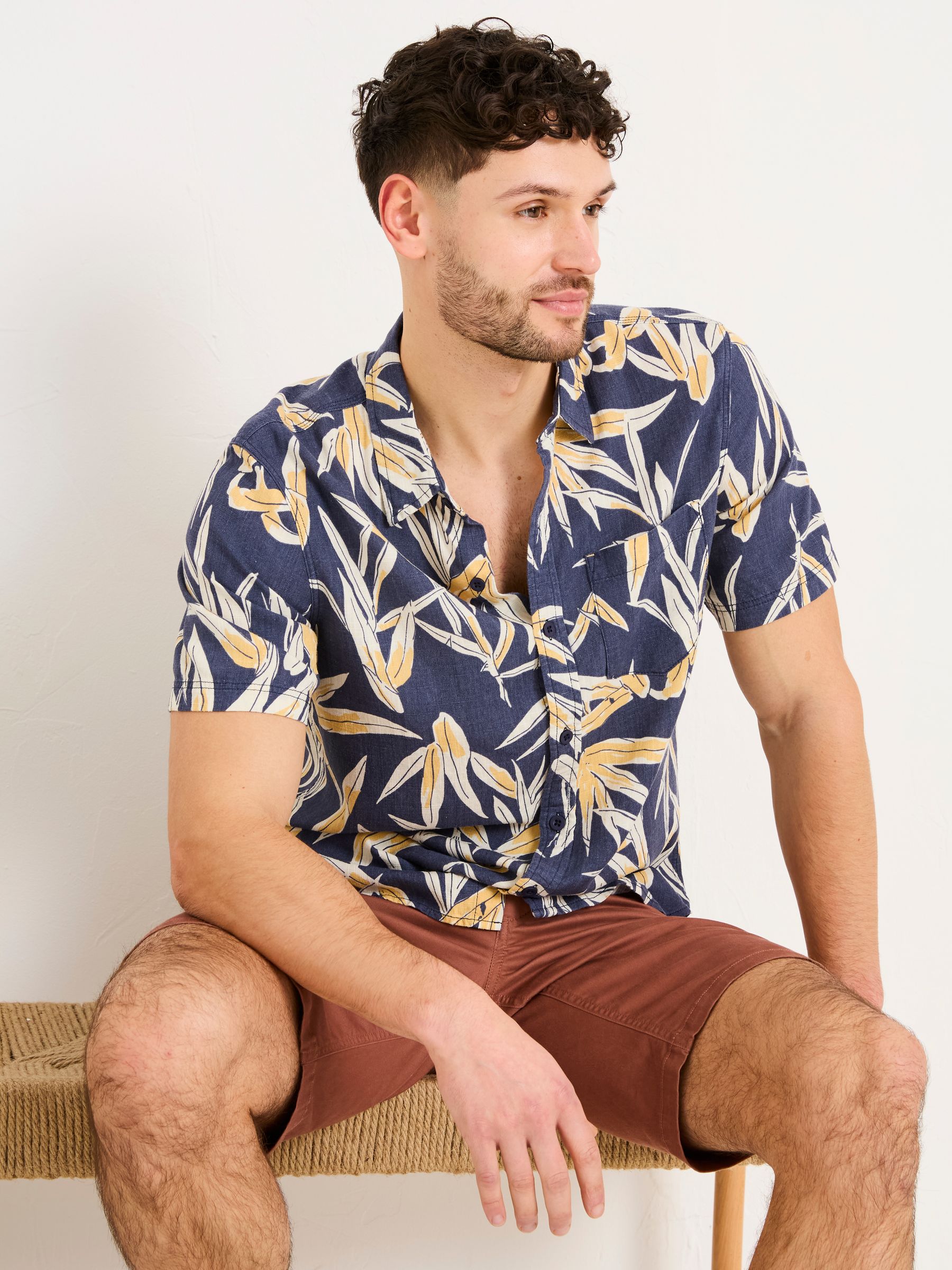 Navy Short Sleeve Palm Print Shirt - Image 4 of 10