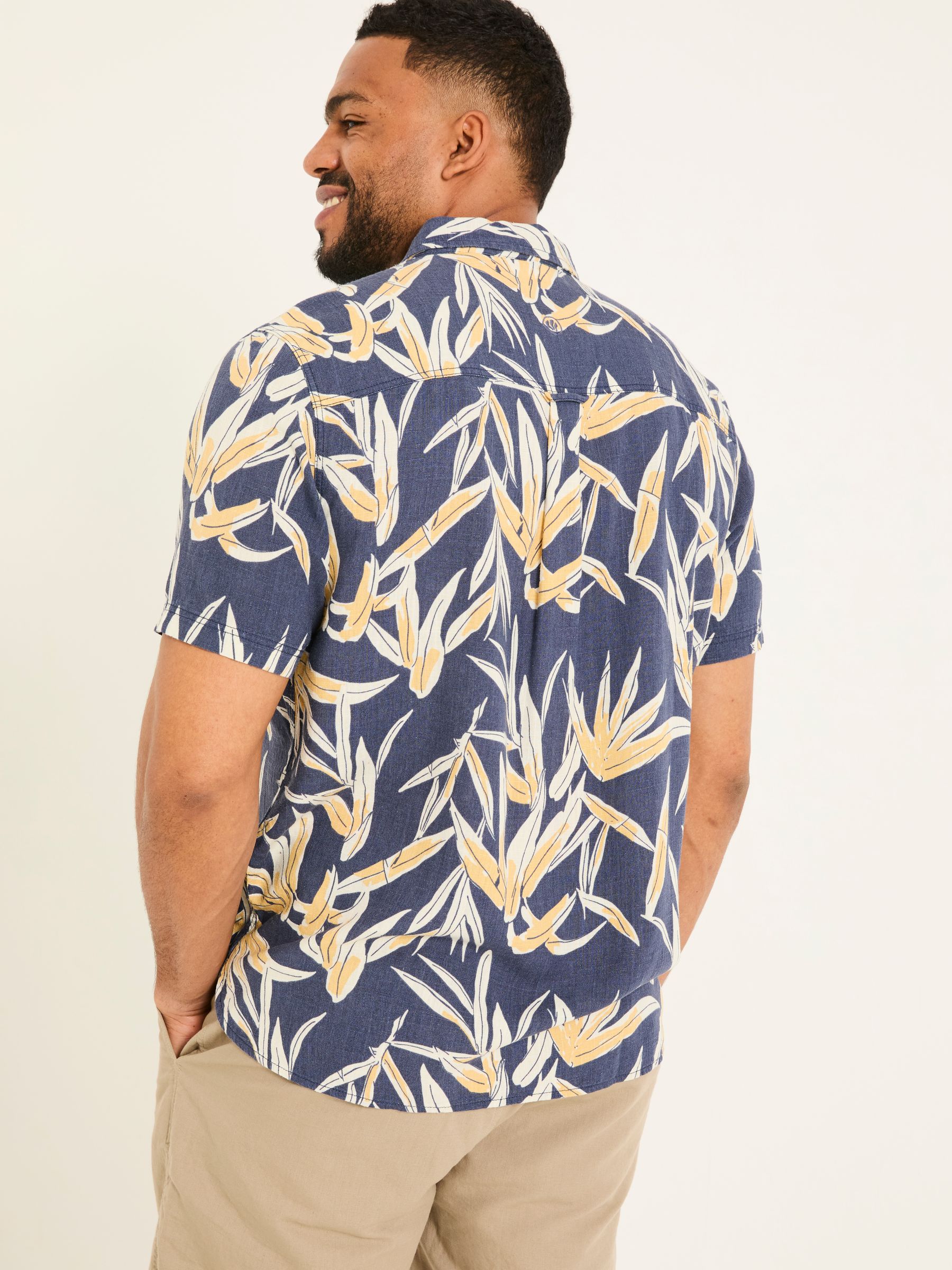 Navy Short Sleeve Palm Print Shirt - Image 7 of 10