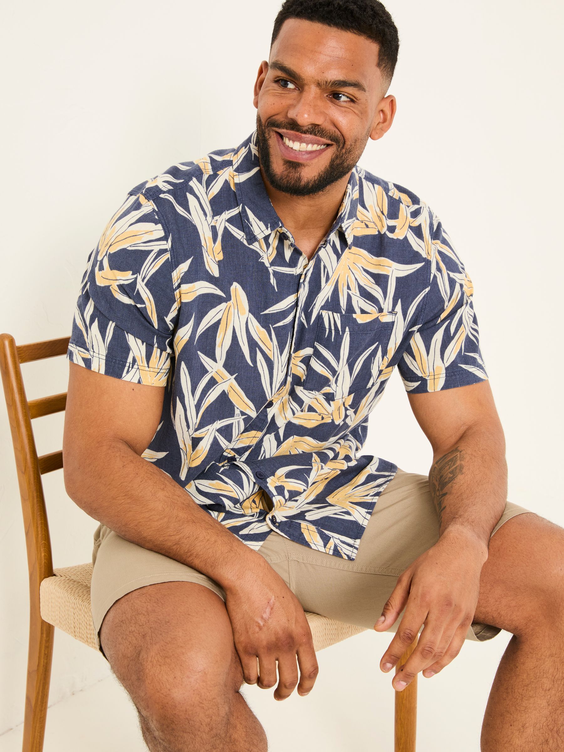 Navy Short Sleeve Palm Print Shirt - Image 8 of 10