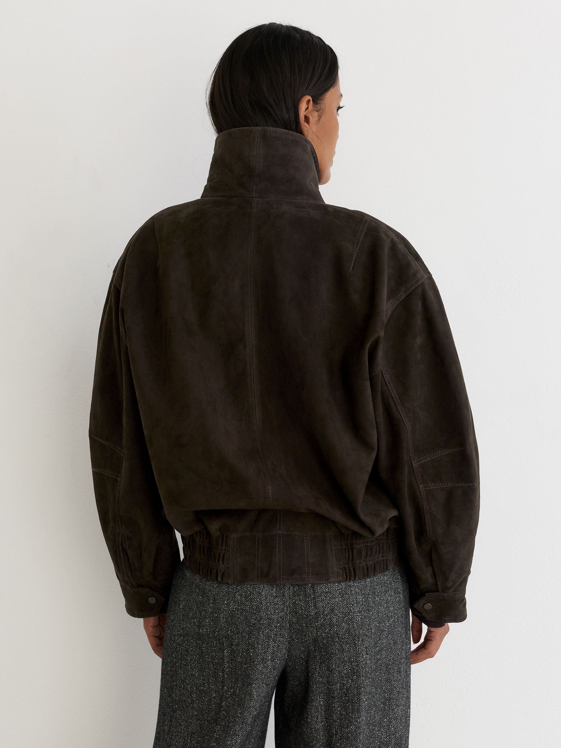 Petite Suede Double-Layer Relaxed-Fit Jacket in Coffee Brown - Image 8 of 10