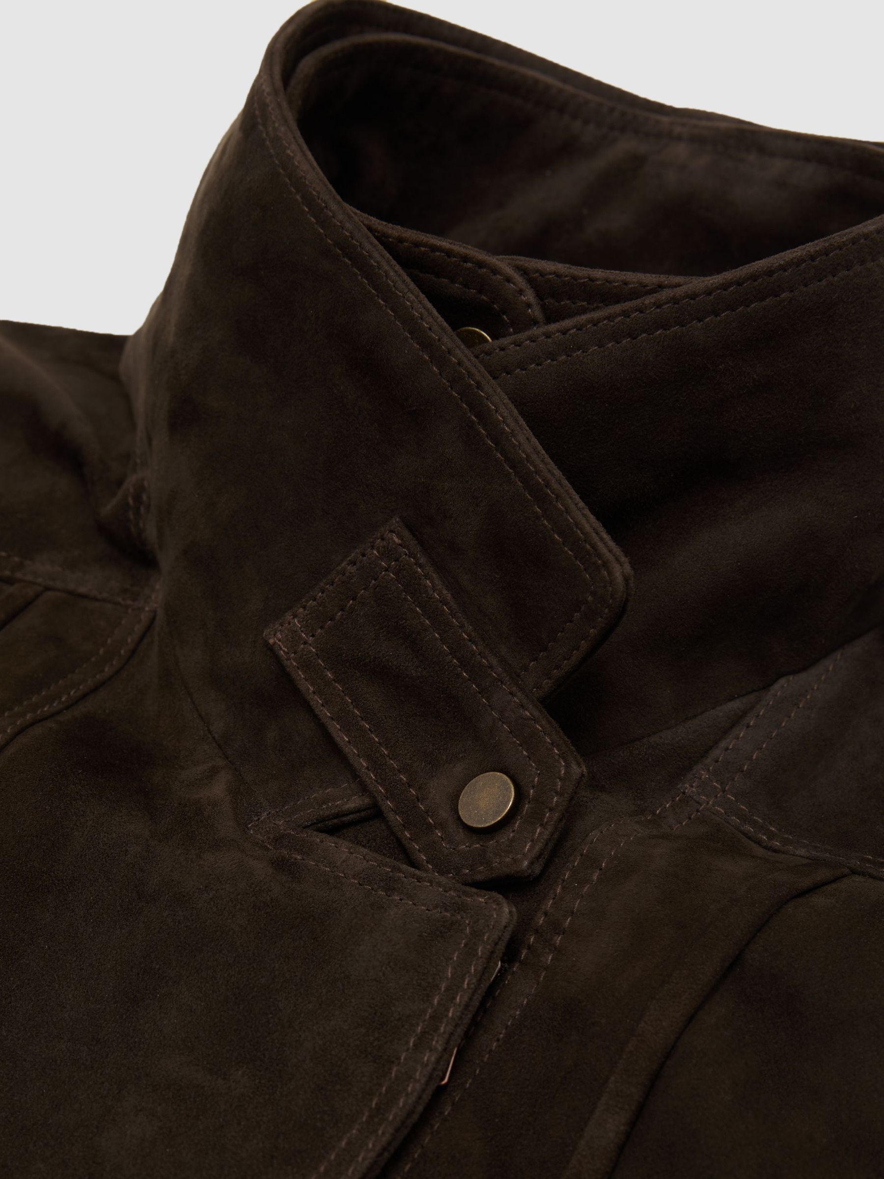 Petite Suede Double-Layer Relaxed-Fit Jacket in Coffee Brown - Image 9 of 10