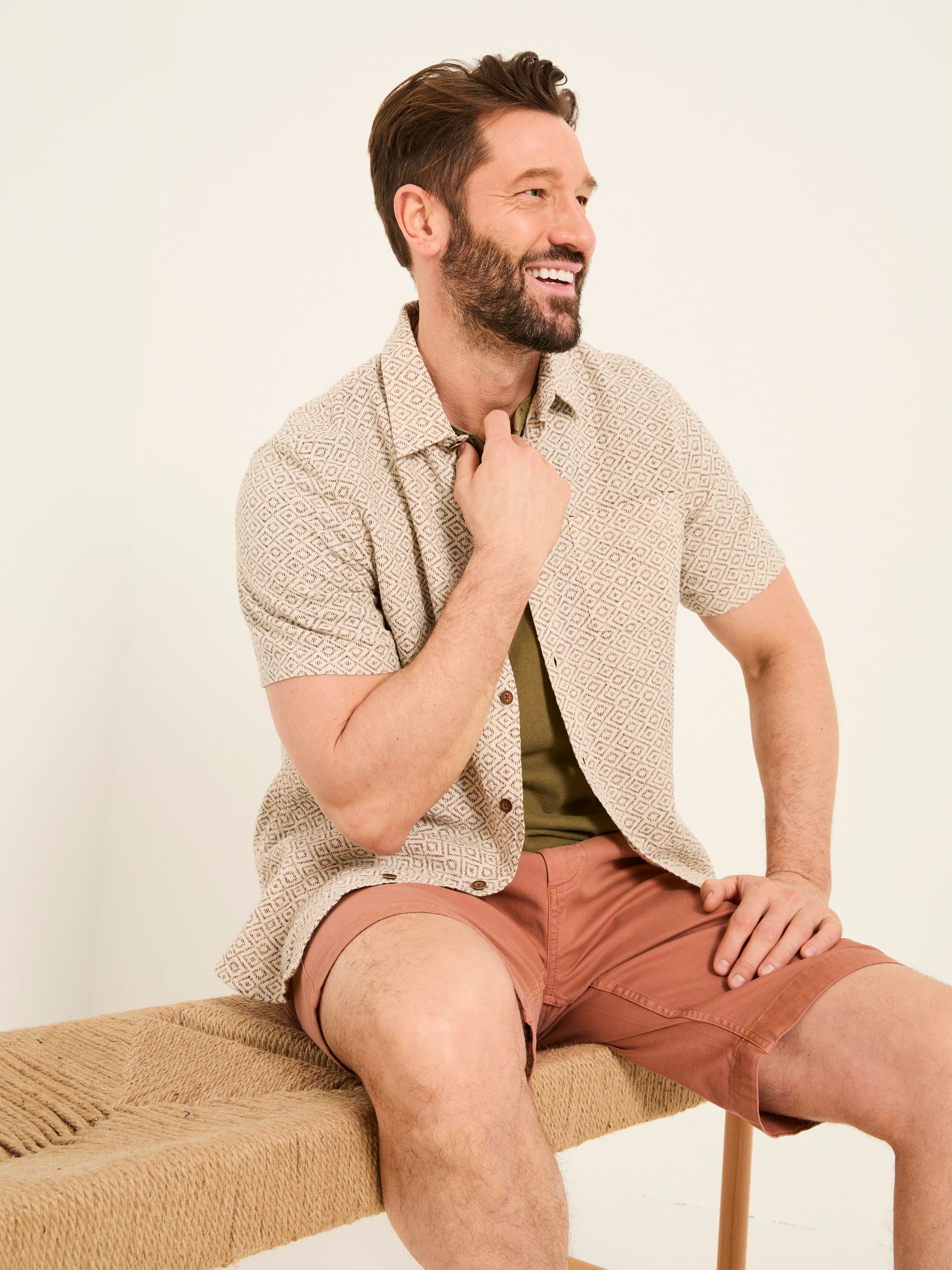Natural Short Sleeve Diamond Tile Print Shirt - Image 3 of 6