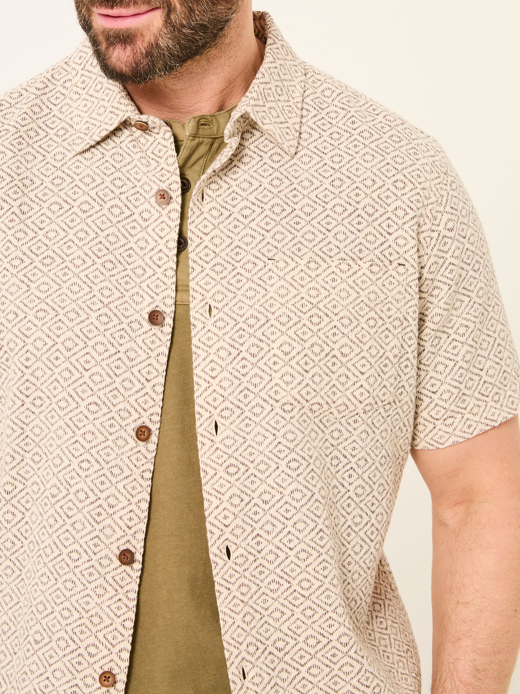 Natural Short Sleeve Diamond Tile Print Shirt - Image 4 of 6