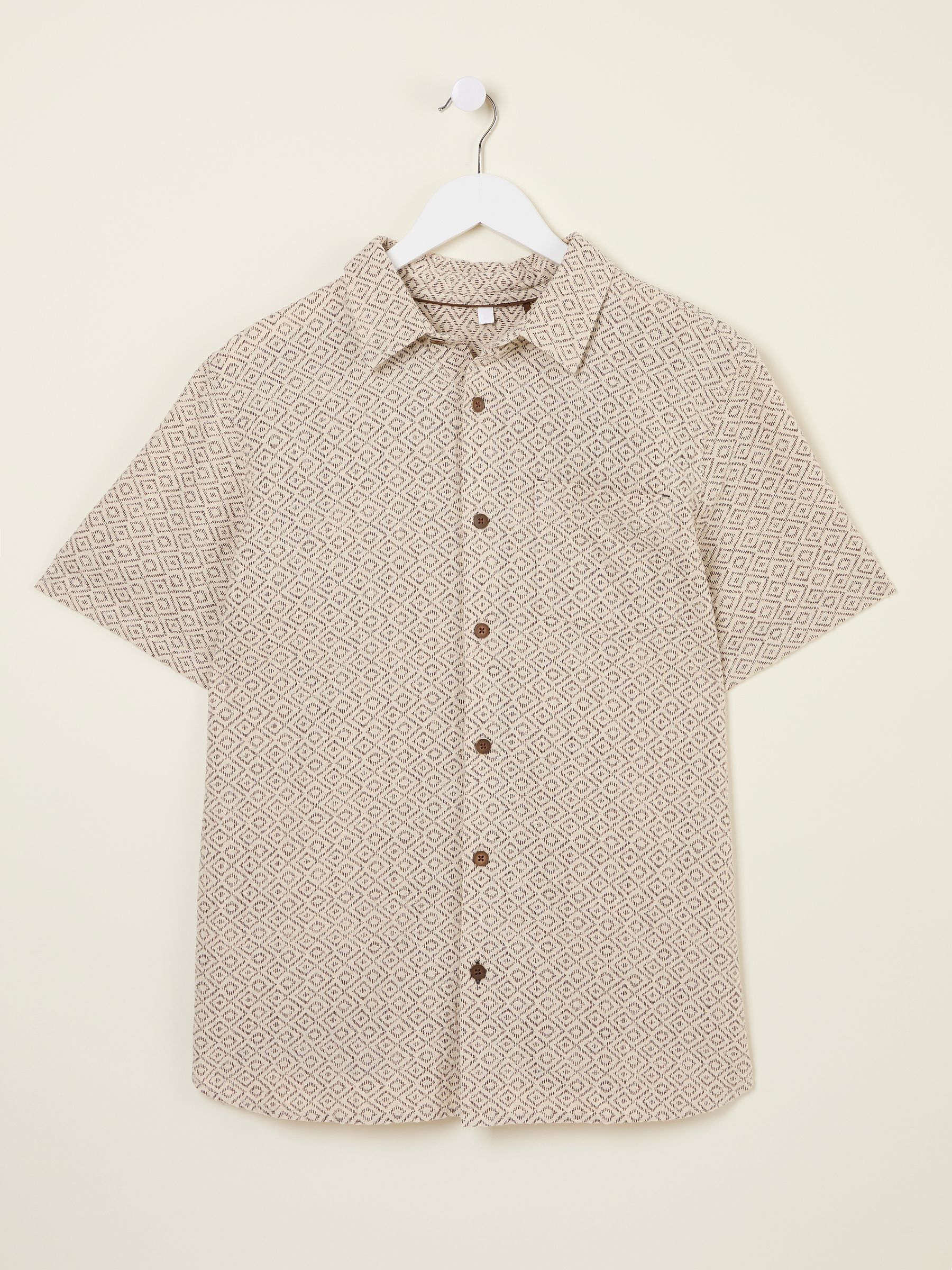 Natural Short Sleeve Diamond Tile Print Shirt - Image 5 of 6