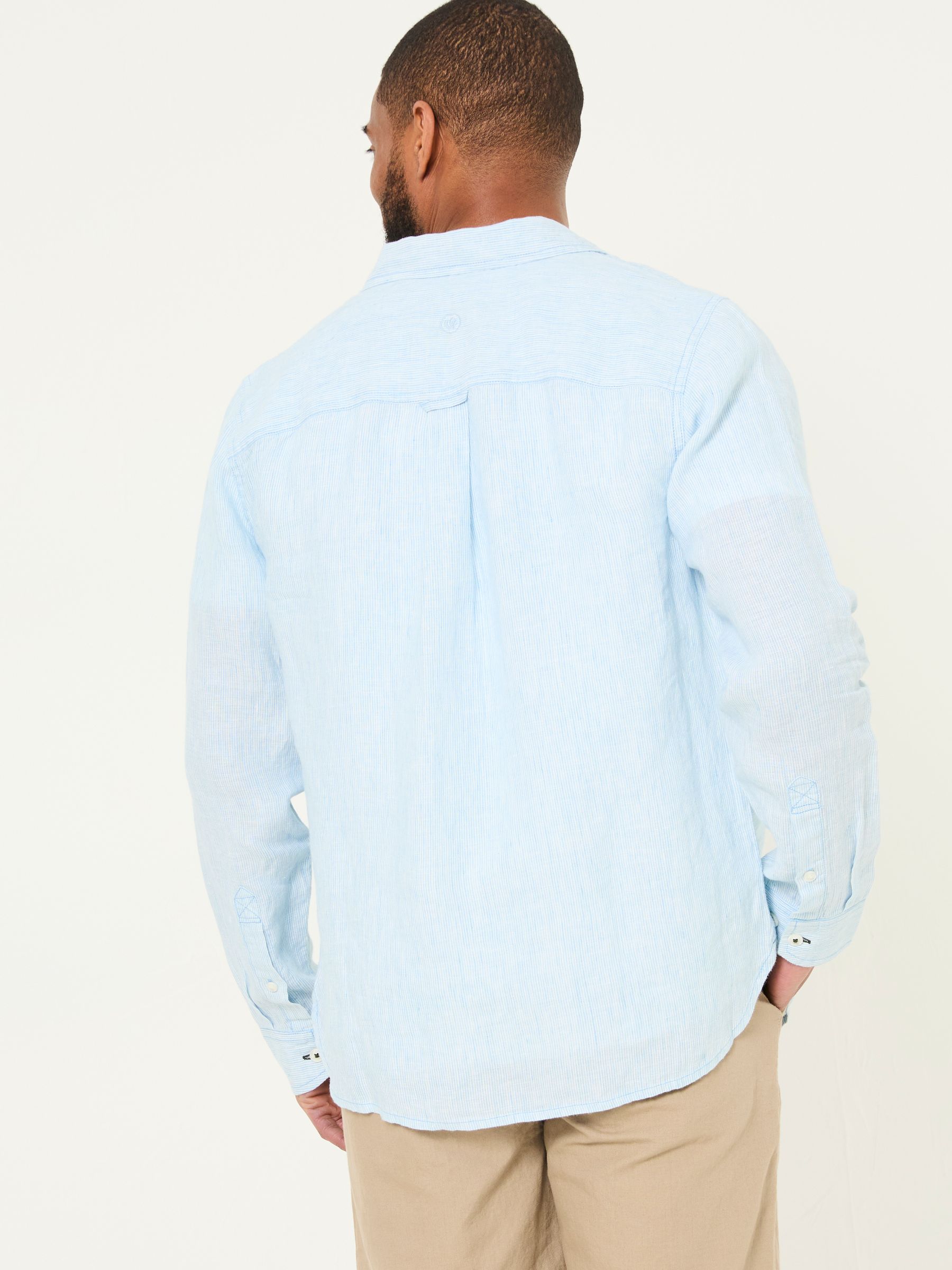 Blue Long Sleeve Linen Stripe 100% Linen Shirt - Image 2 of 6