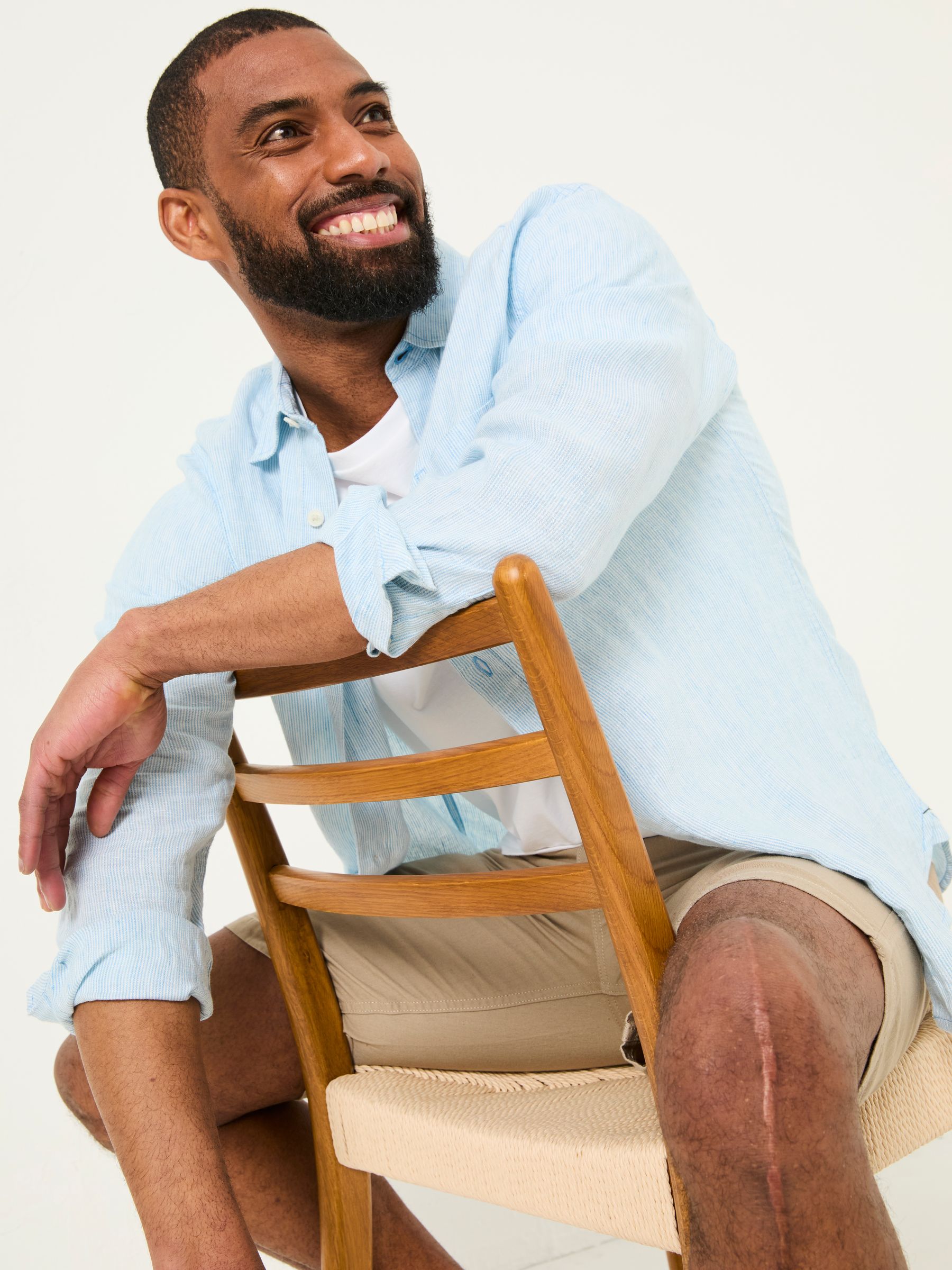 Blue Long Sleeve Linen Stripe 100% Linen Shirt - Image 3 of 6
