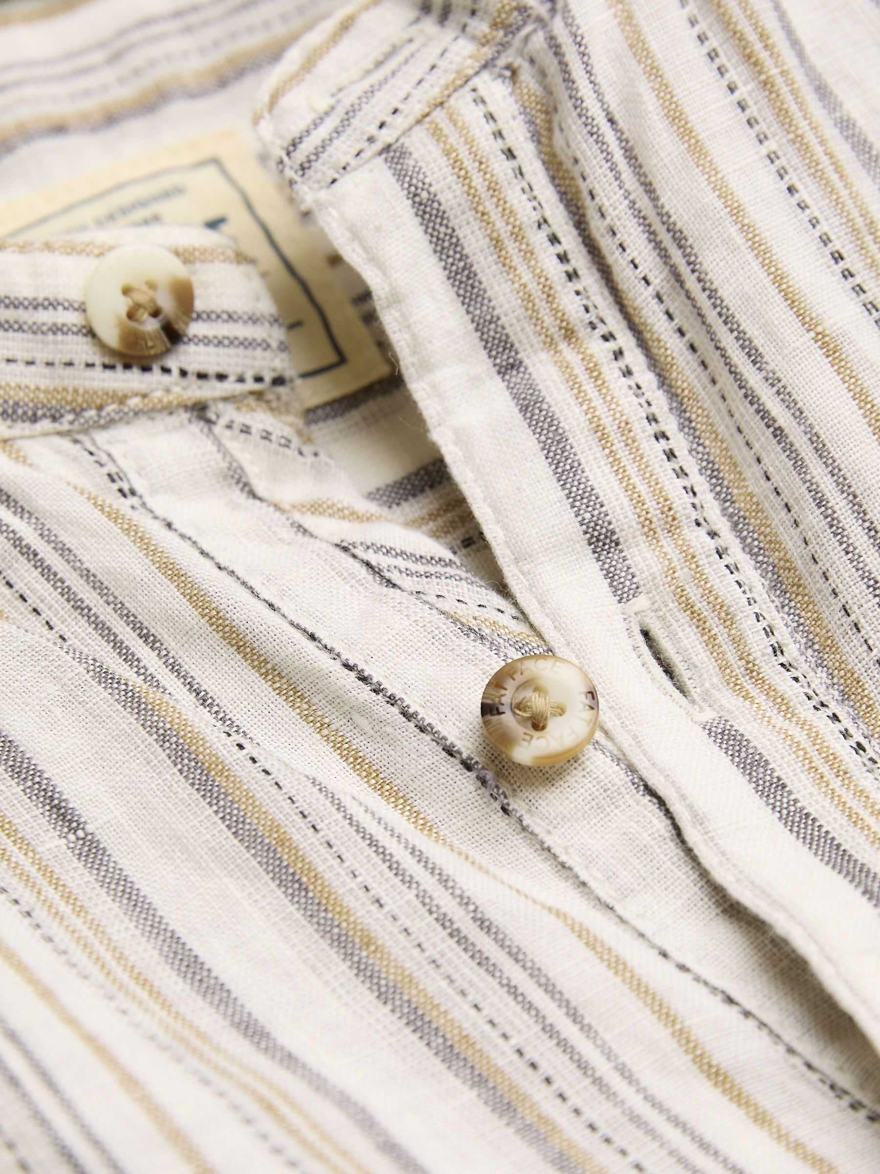Natural Grandad Short Sleeve Linen Stripe Popover 100% Linen Shirt - Image 6 of 6