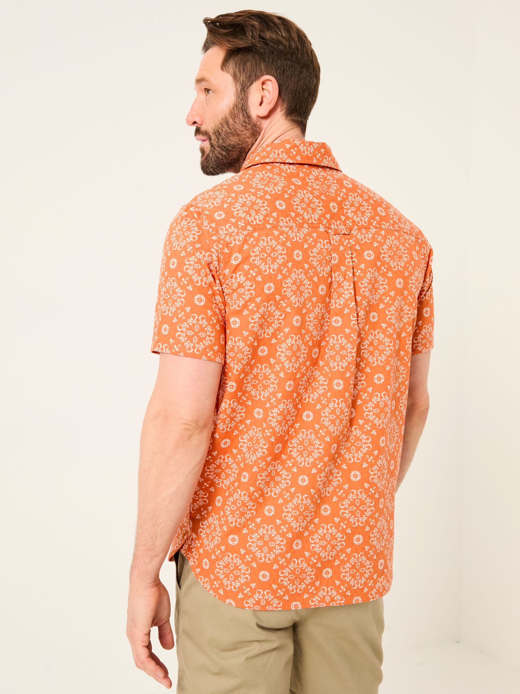 Orange Short Sleeve Tile Print 100% Cotton Shirt - Image 2 of 6