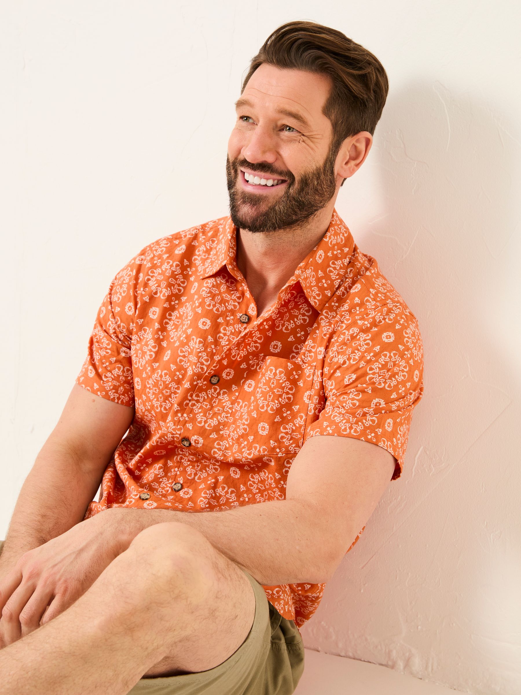 Orange Short Sleeve Tile Print 100% Cotton Shirt - Image 3 of 6