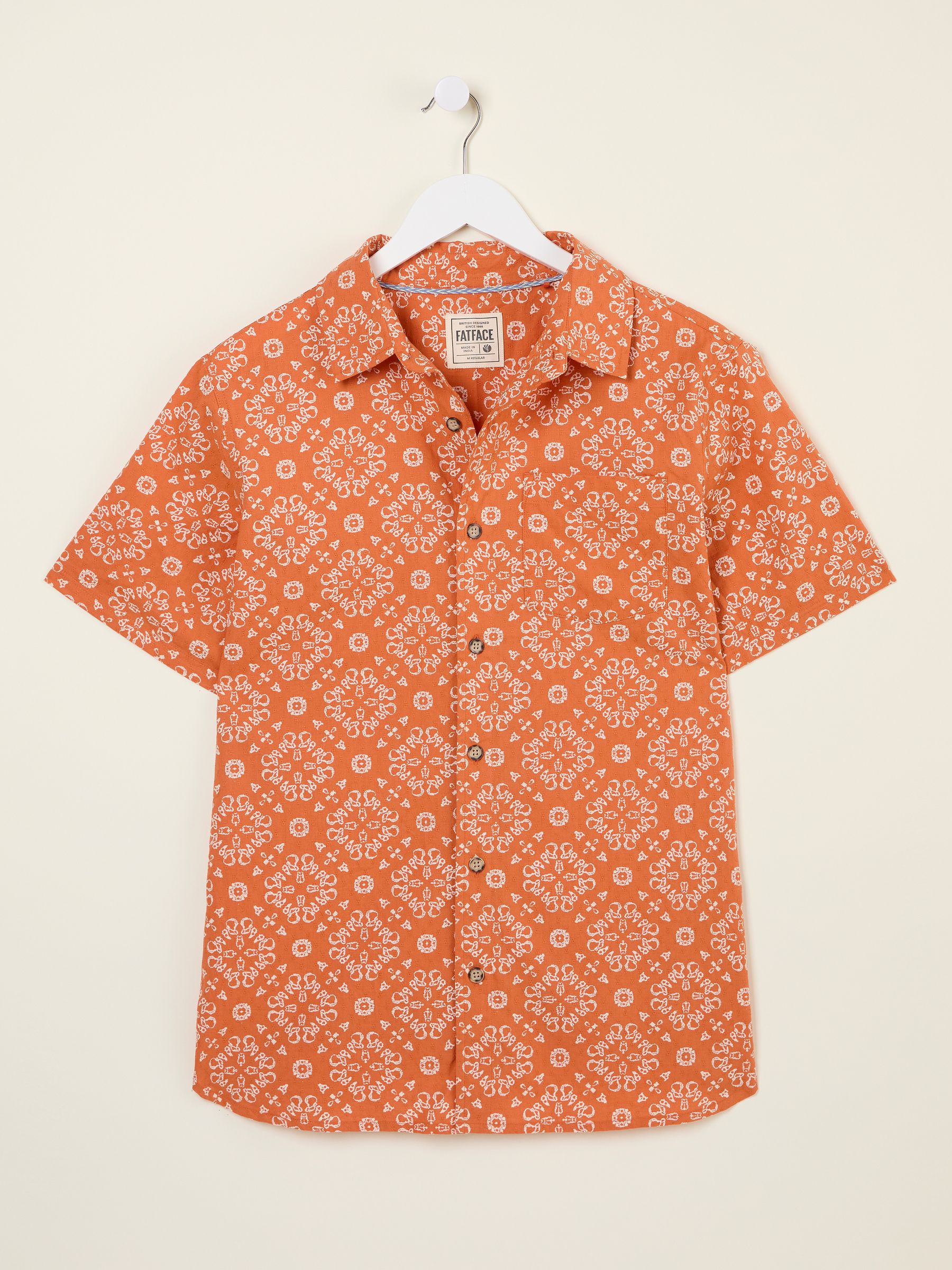 Orange Short Sleeve Tile Print 100% Cotton Shirt - Image 5 of 6