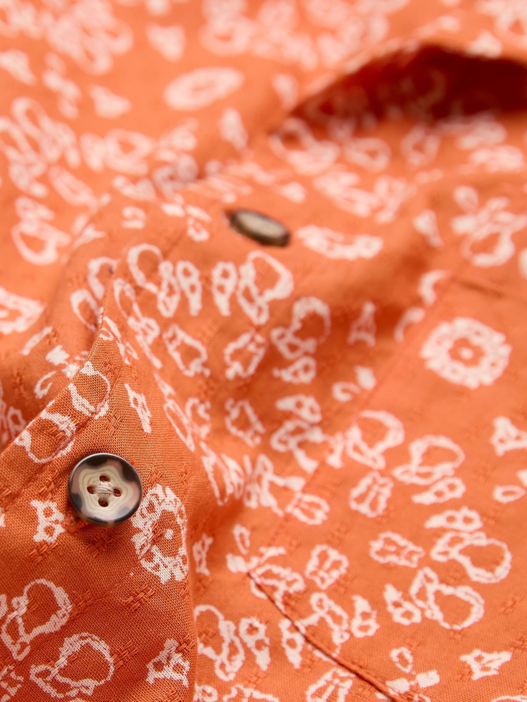 Orange Short Sleeve Tile Print 100% Cotton Shirt - Image 6 of 6