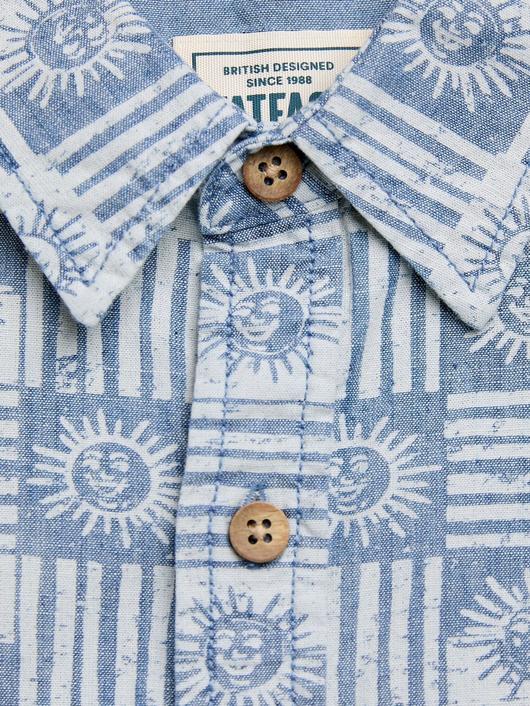 Blue Short Sleeve Sun Print 100% Cotton Shirt - Image 10 of 10