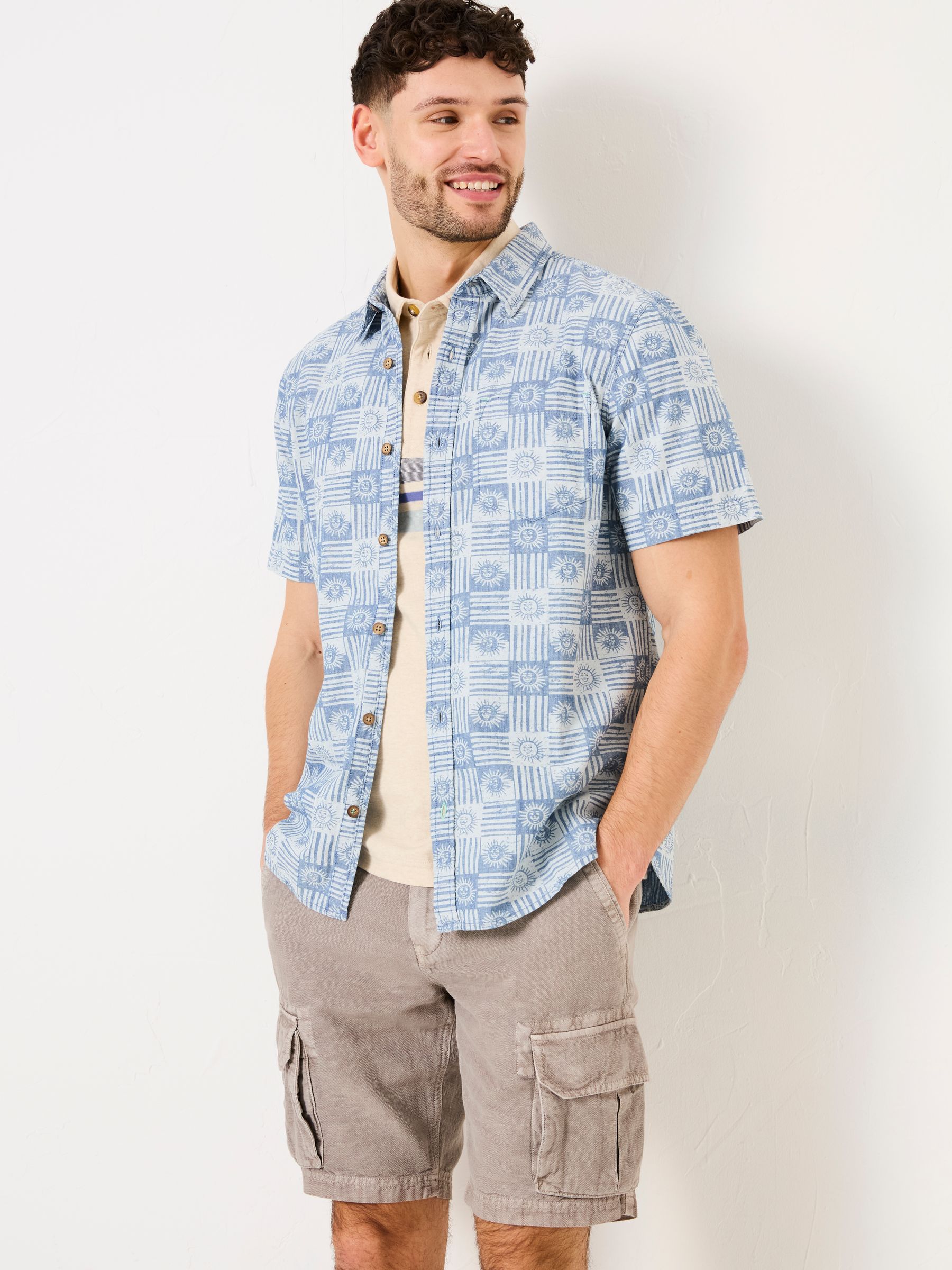 Blue Short Sleeve Sun Print 100% Cotton Shirt - Image 2 of 10