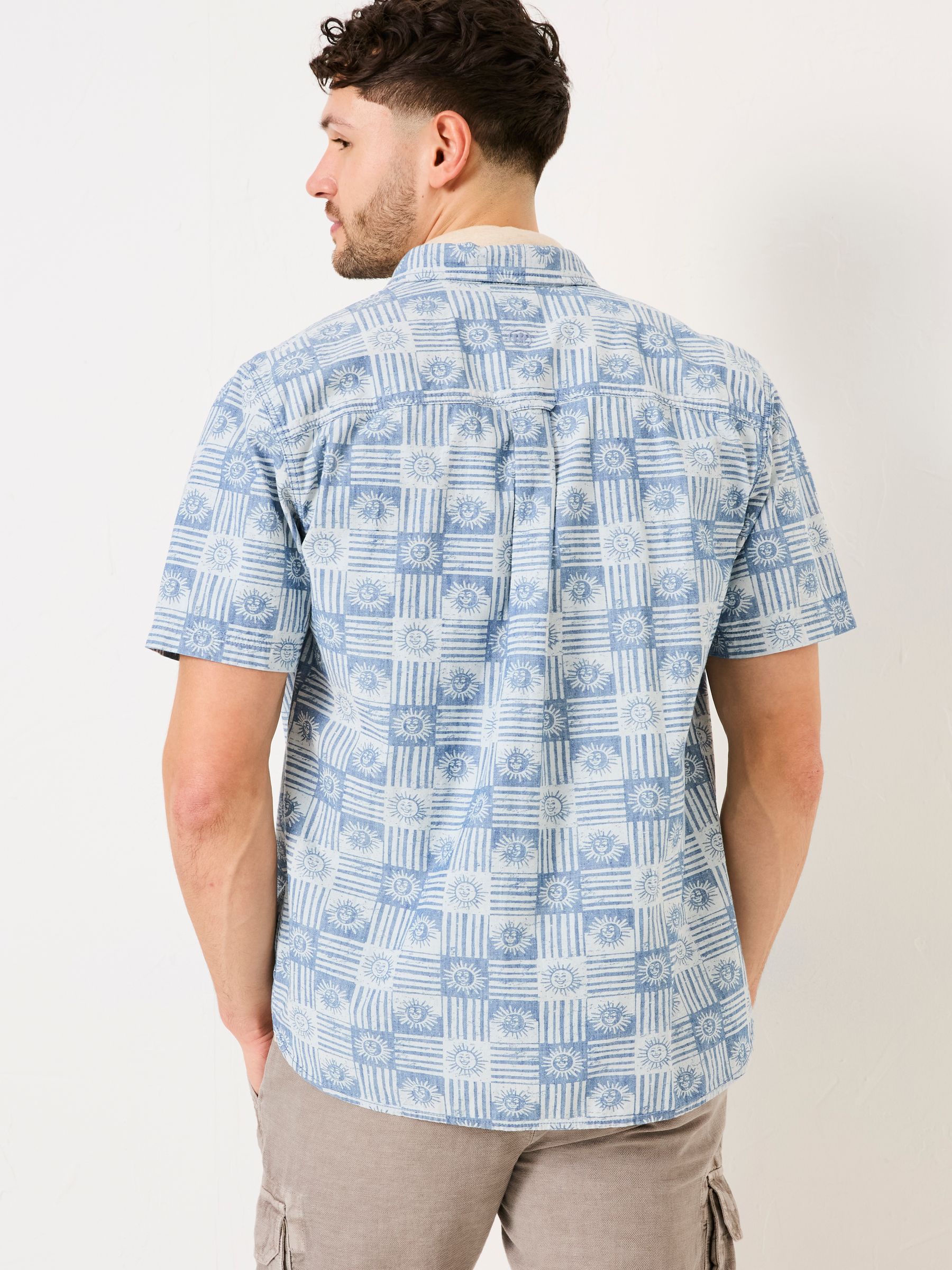 Blue Short Sleeve Sun Print 100% Cotton Shirt - Image 3 of 10