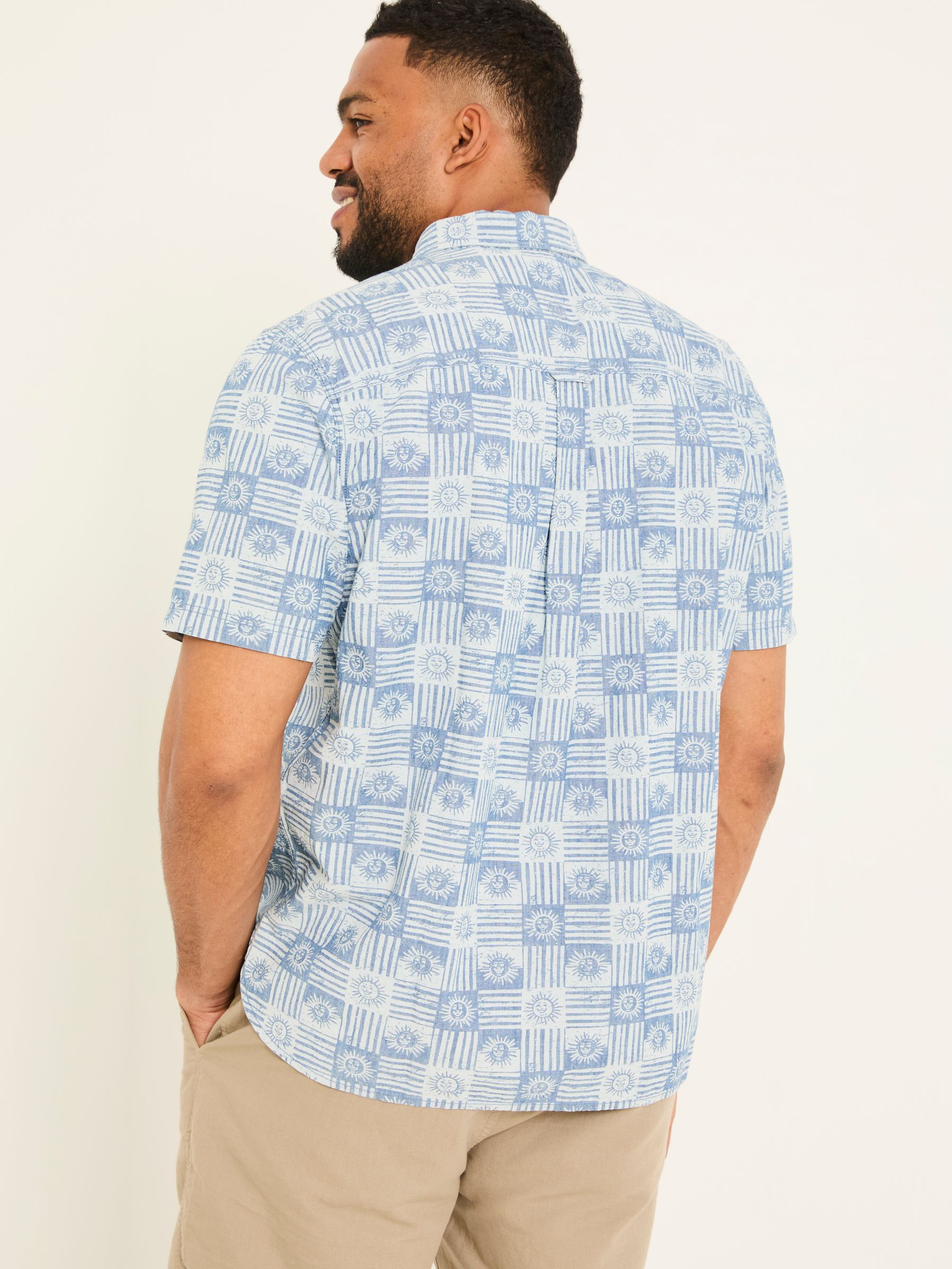 Blue Short Sleeve Sun Print 100% Cotton Shirt - Image 7 of 10