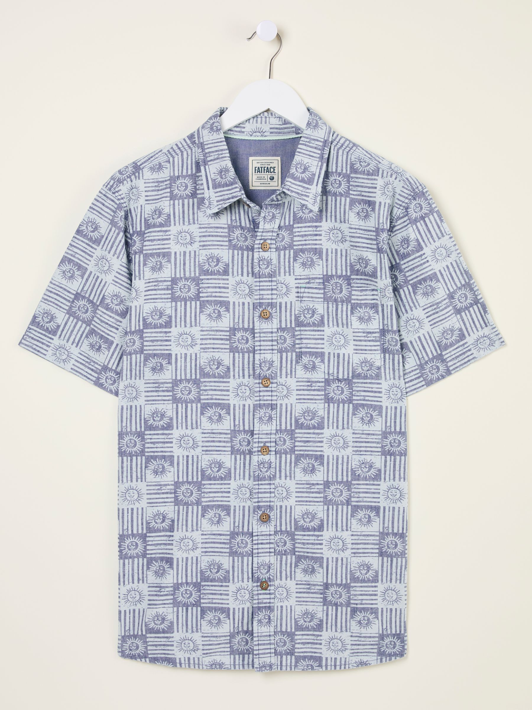 Blue Short Sleeve Sun Print 100% Cotton Shirt - Image 9 of 10