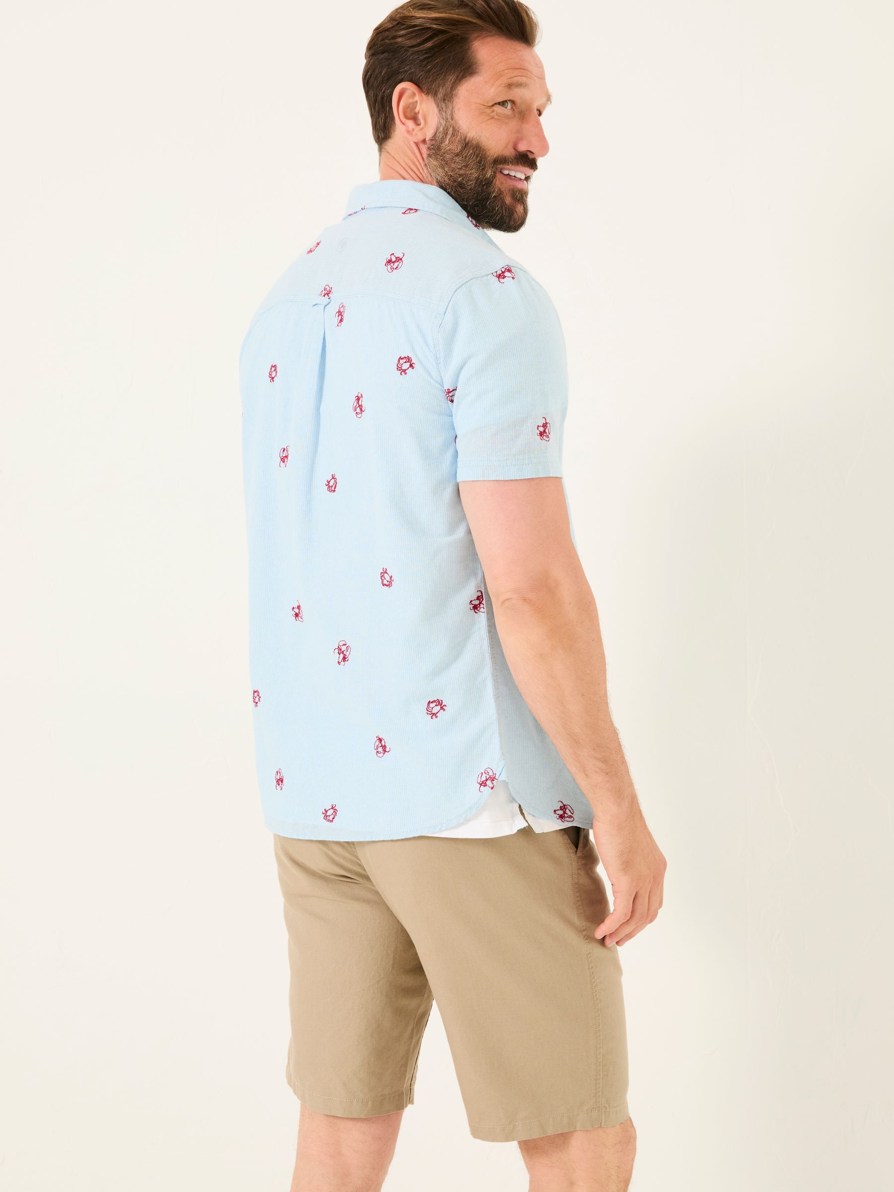 Blue Short Sleeve Crab and Lobster Embroidered Fine Stripe Shirt - Image 2 of 6
