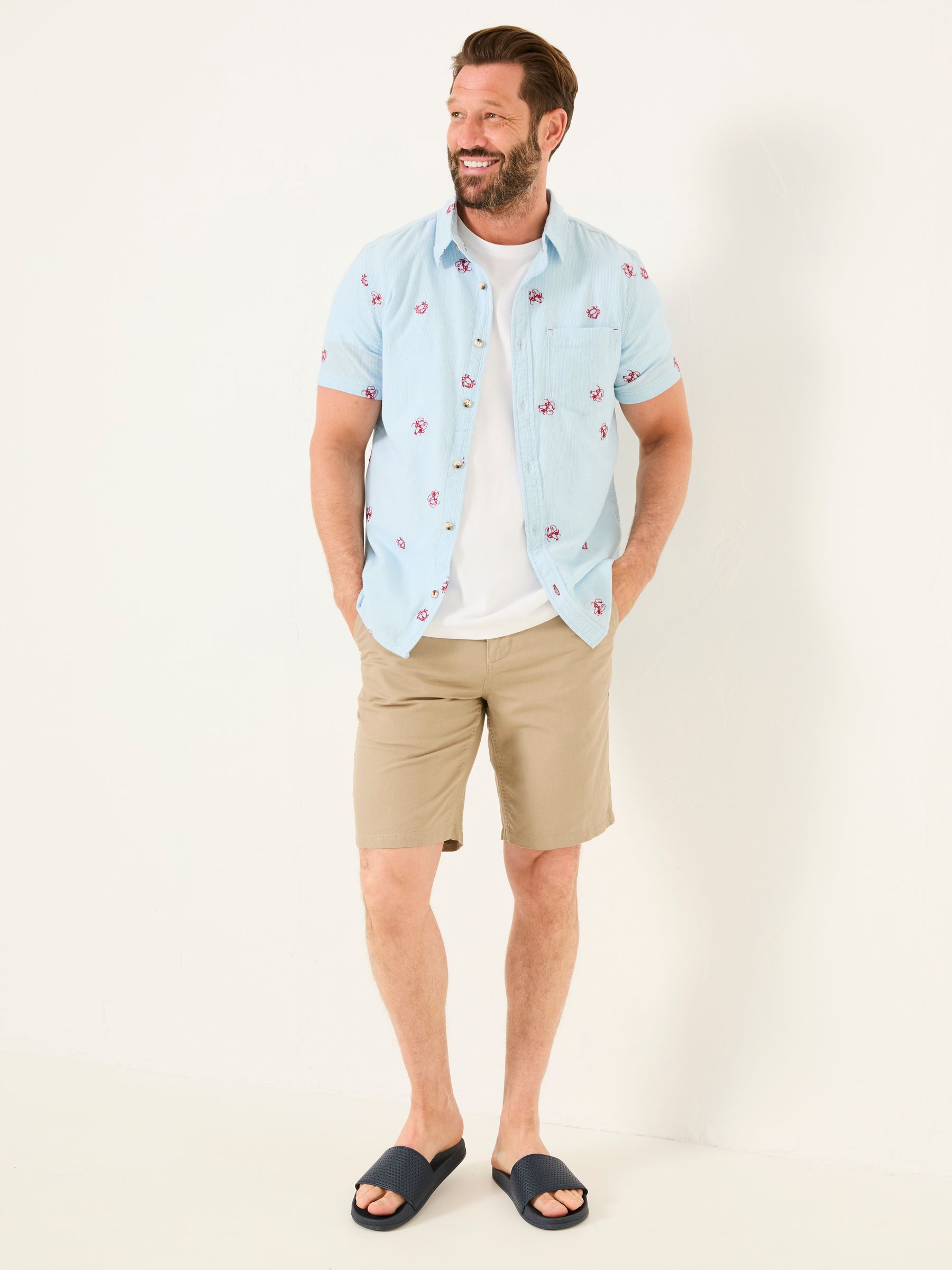 Blue Short Sleeve Crab and Lobster Embroidered Fine Stripe Shirt - Image 3 of 6