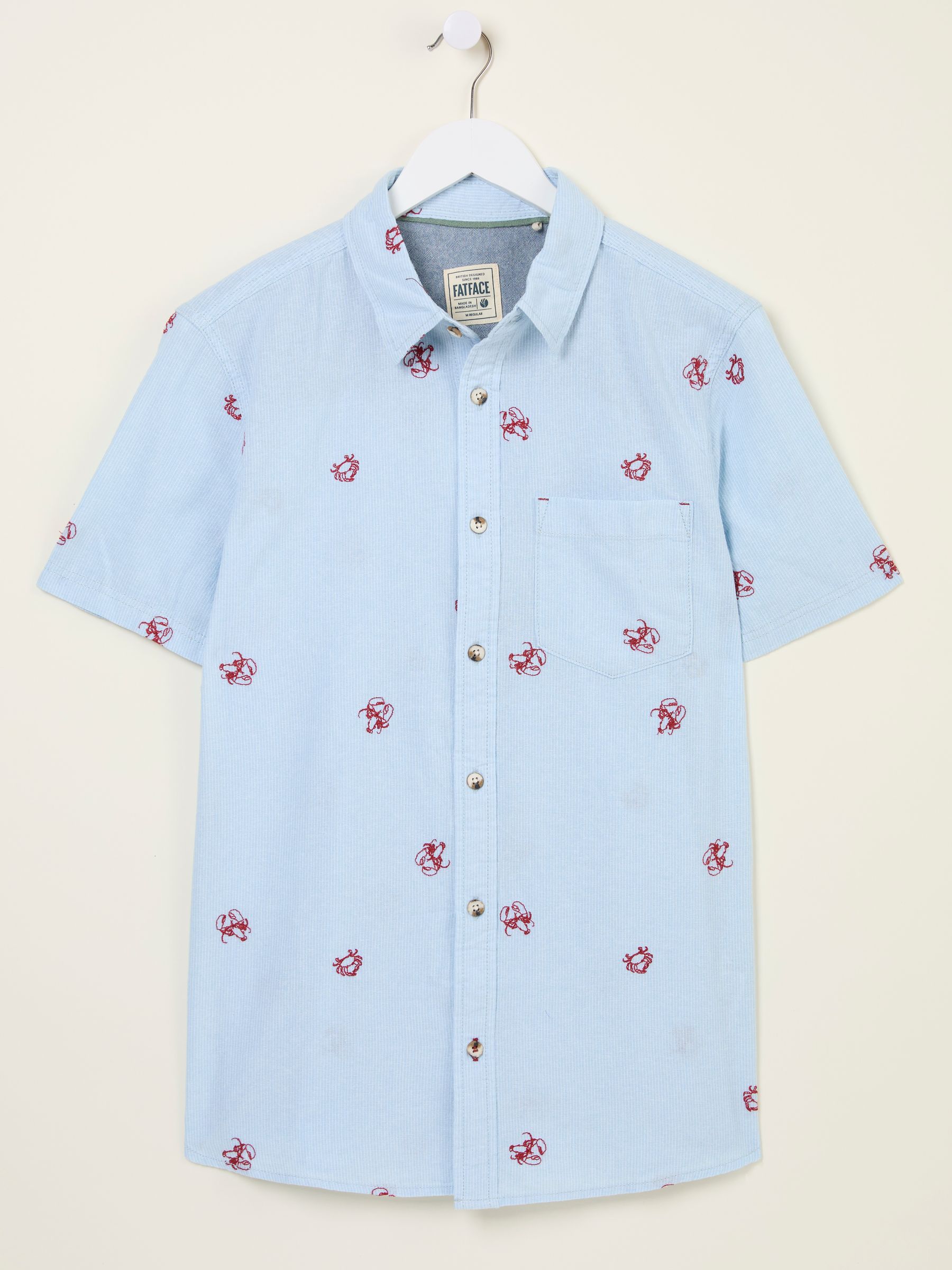 Blue Short Sleeve Crab and Lobster Embroidered Fine Stripe Shirt - Image 5 of 6