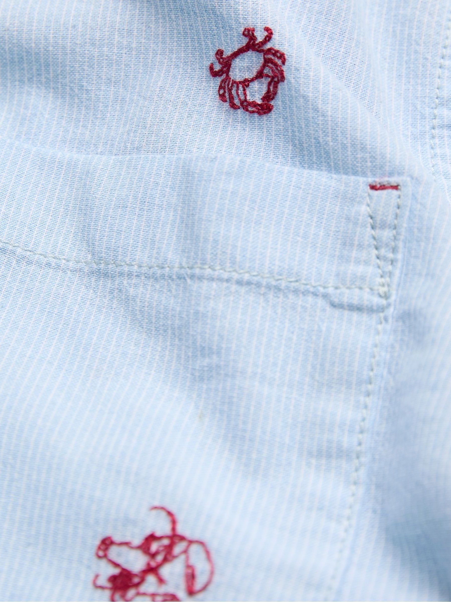 Blue Short Sleeve Crab and Lobster Embroidered Fine Stripe Shirt - Image 6 of 6