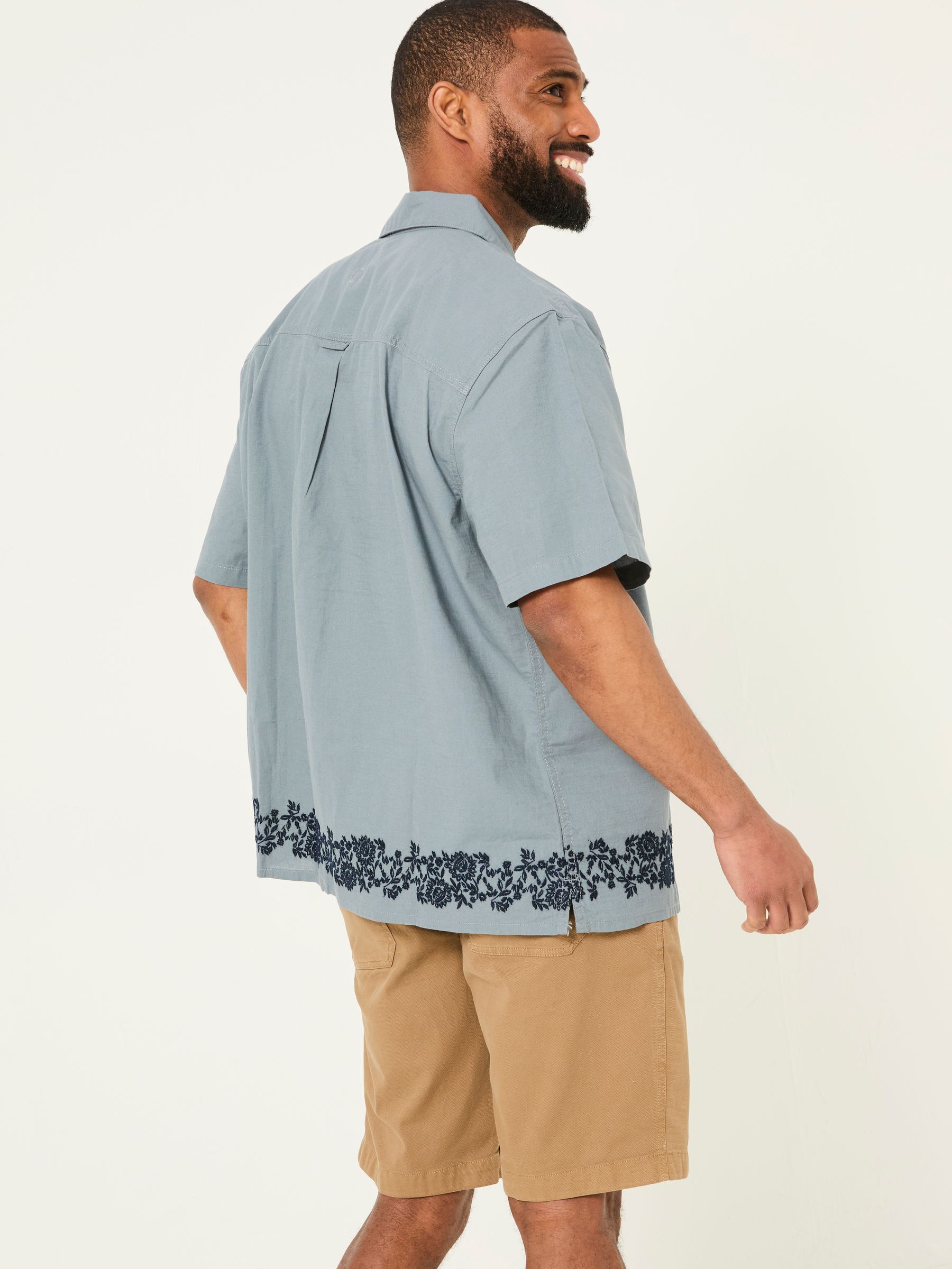 Blue Short Sleeve Embroidered Floral 100% Cotton Shirt - Image 2 of 6