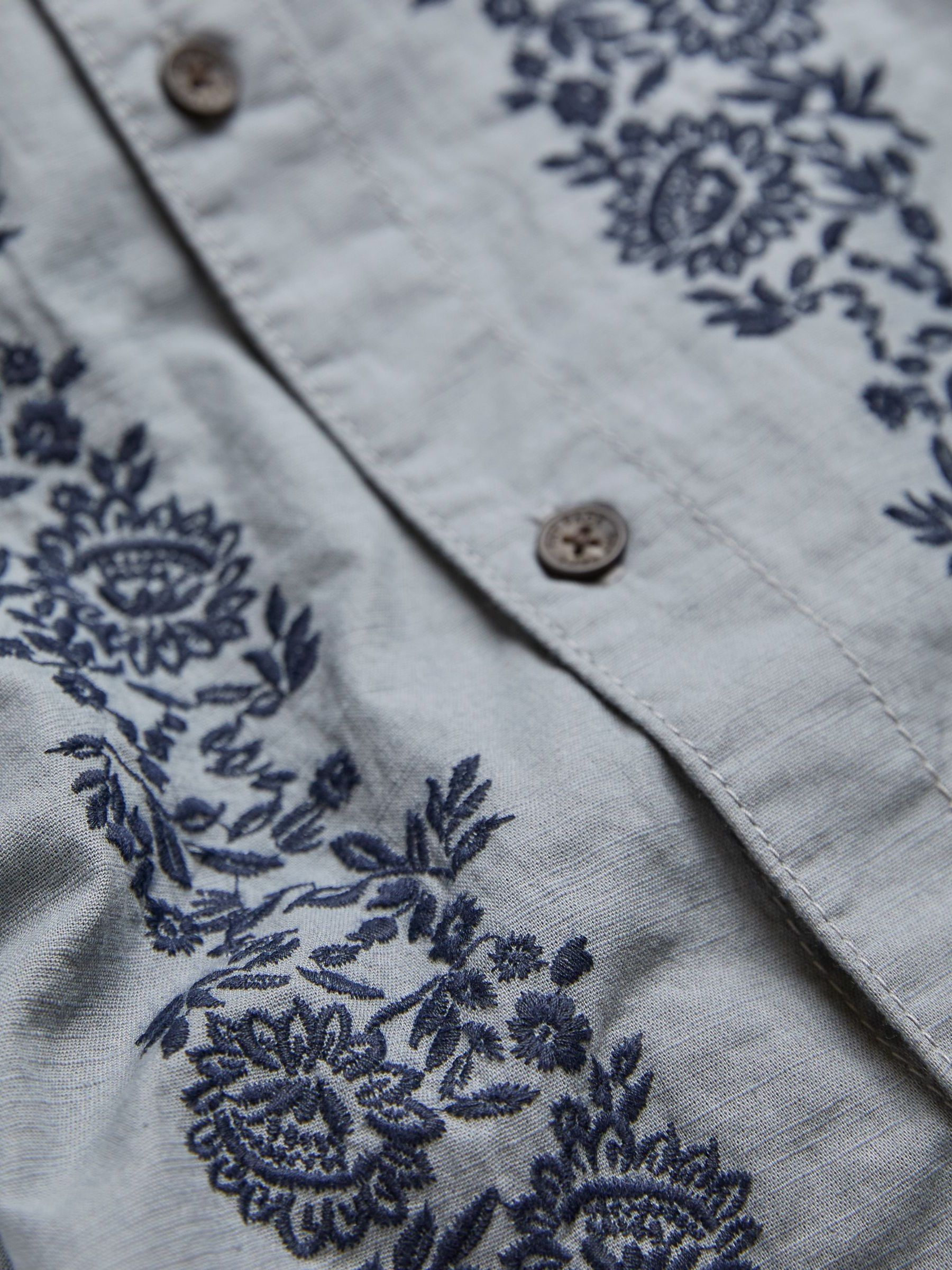 Blue Short Sleeve Embroidered Floral 100% Cotton Shirt - Image 6 of 6