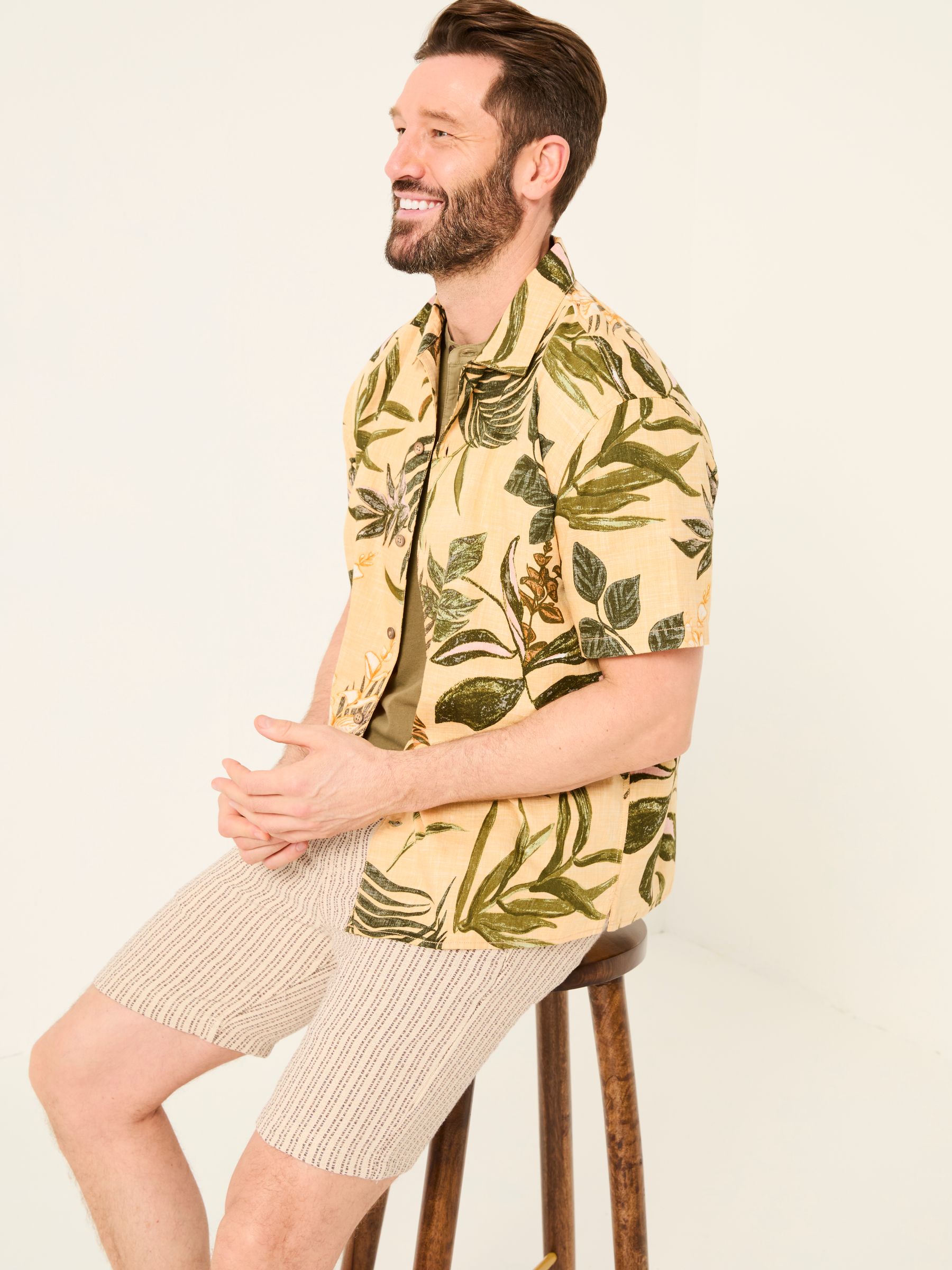 Yellow Short Sleeve Relaxed Fit Leaf Print Shirt - Image 3 of 6