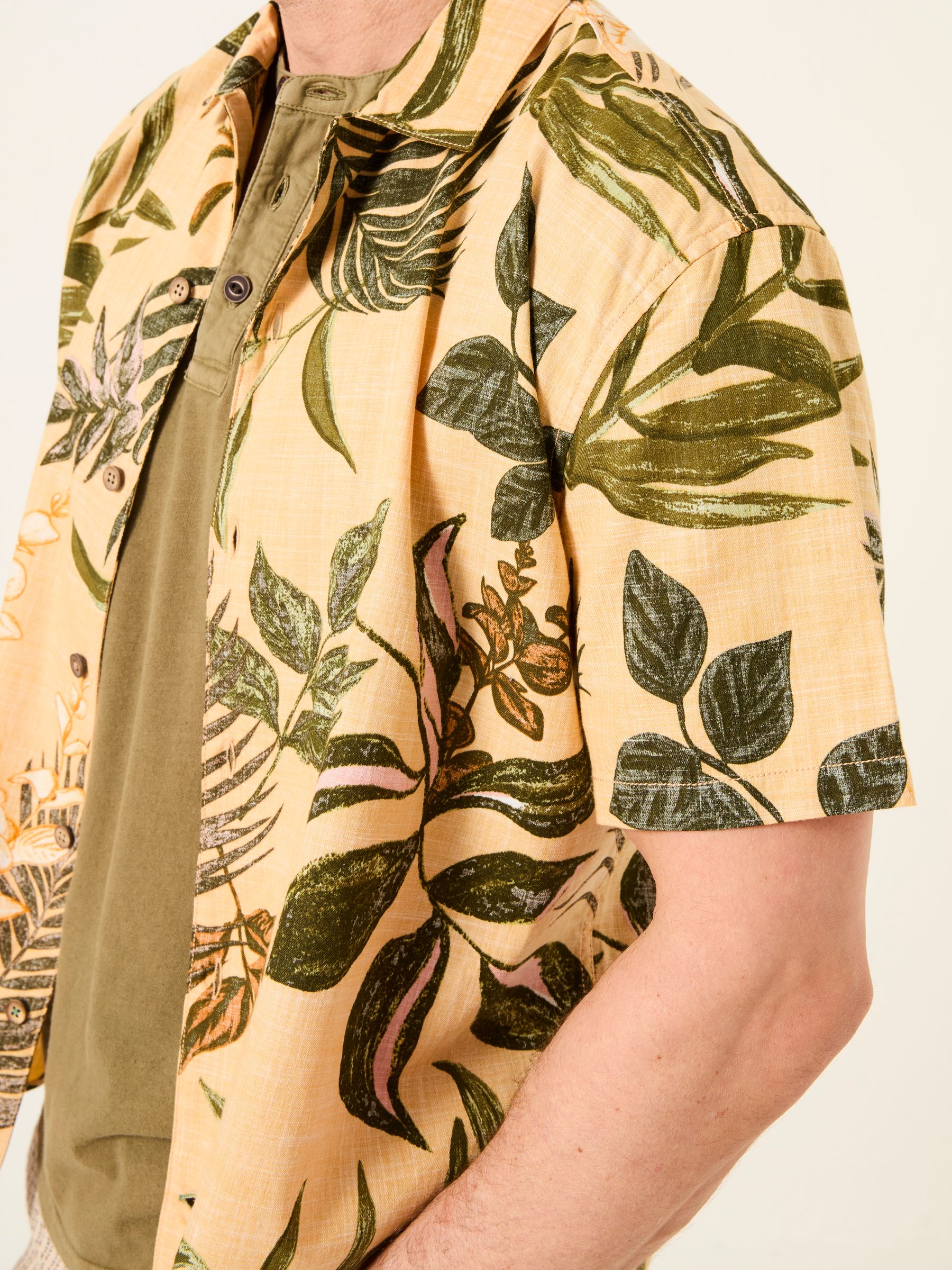 Yellow Short Sleeve Relaxed Fit Leaf Print Shirt - Image 4 of 6