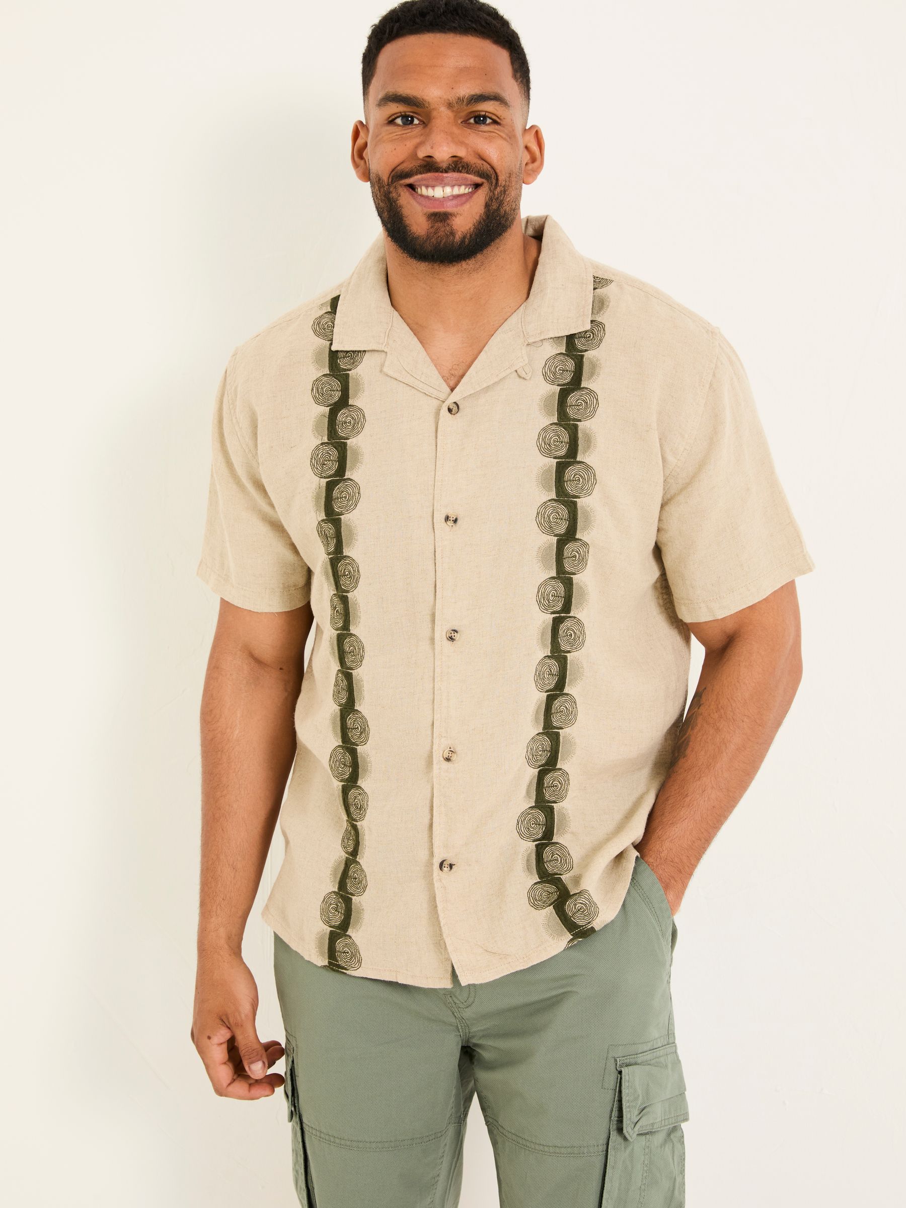 Natural Short Sleeve Chest Embroidered Shirt - Image 5 of 9