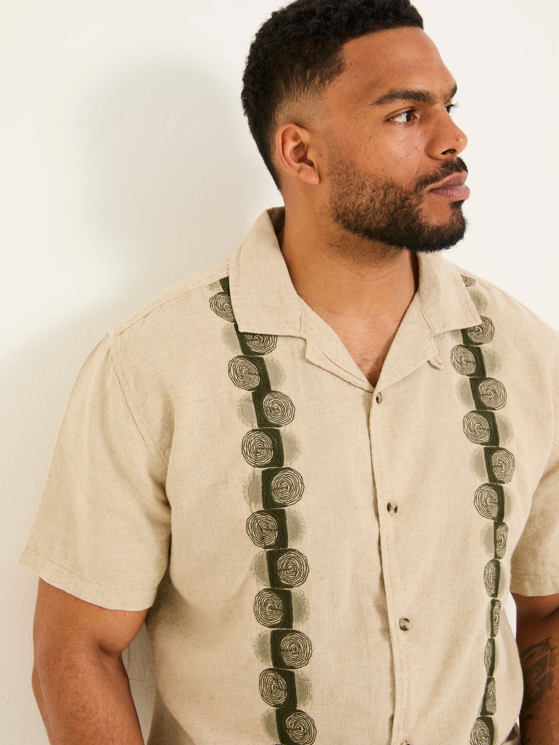 Natural Short Sleeve Chest Embroidered Shirt - Image 6 of 9
