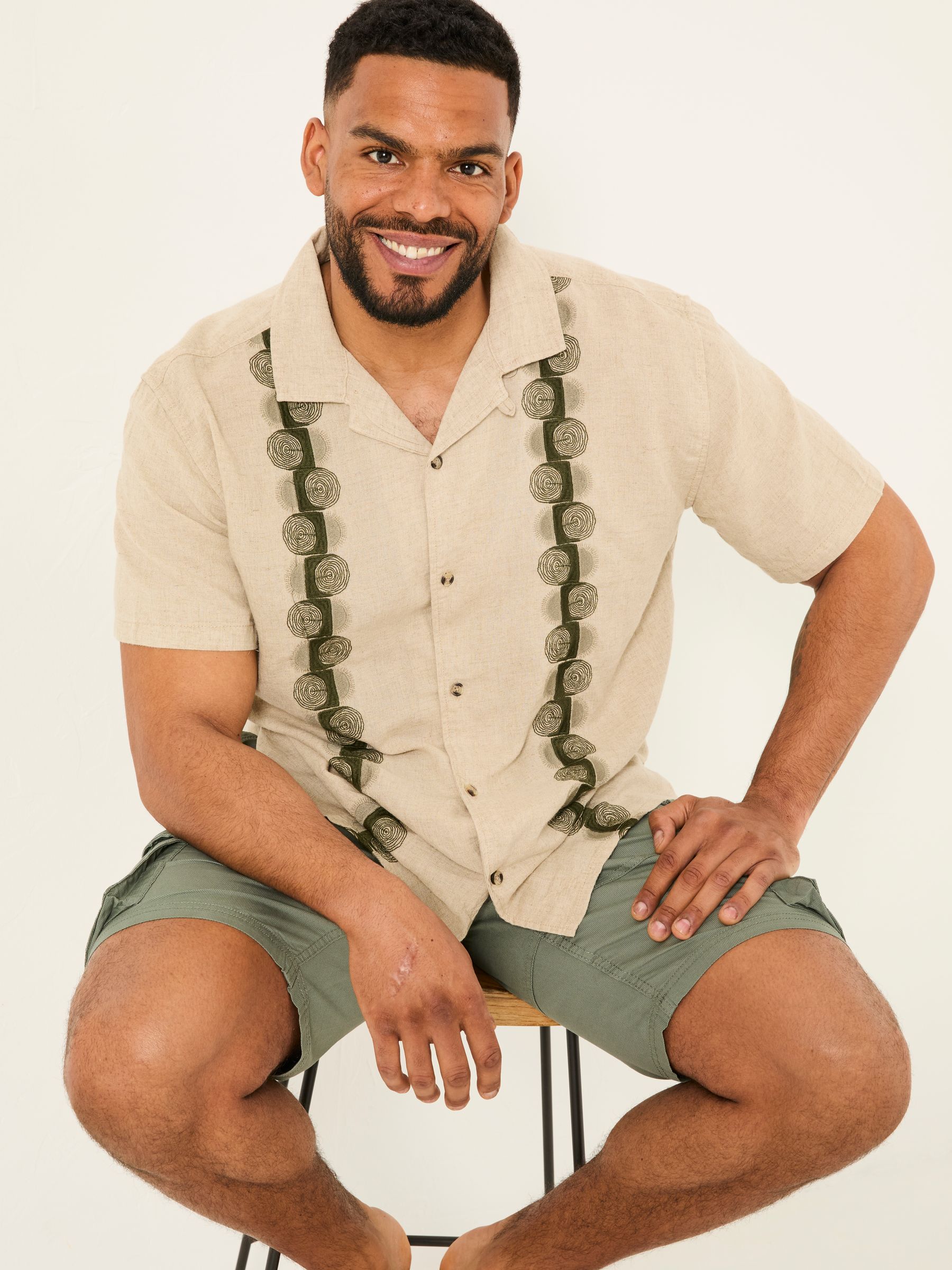 Natural Short Sleeve Chest Embroidered Shirt - Image 7 of 9