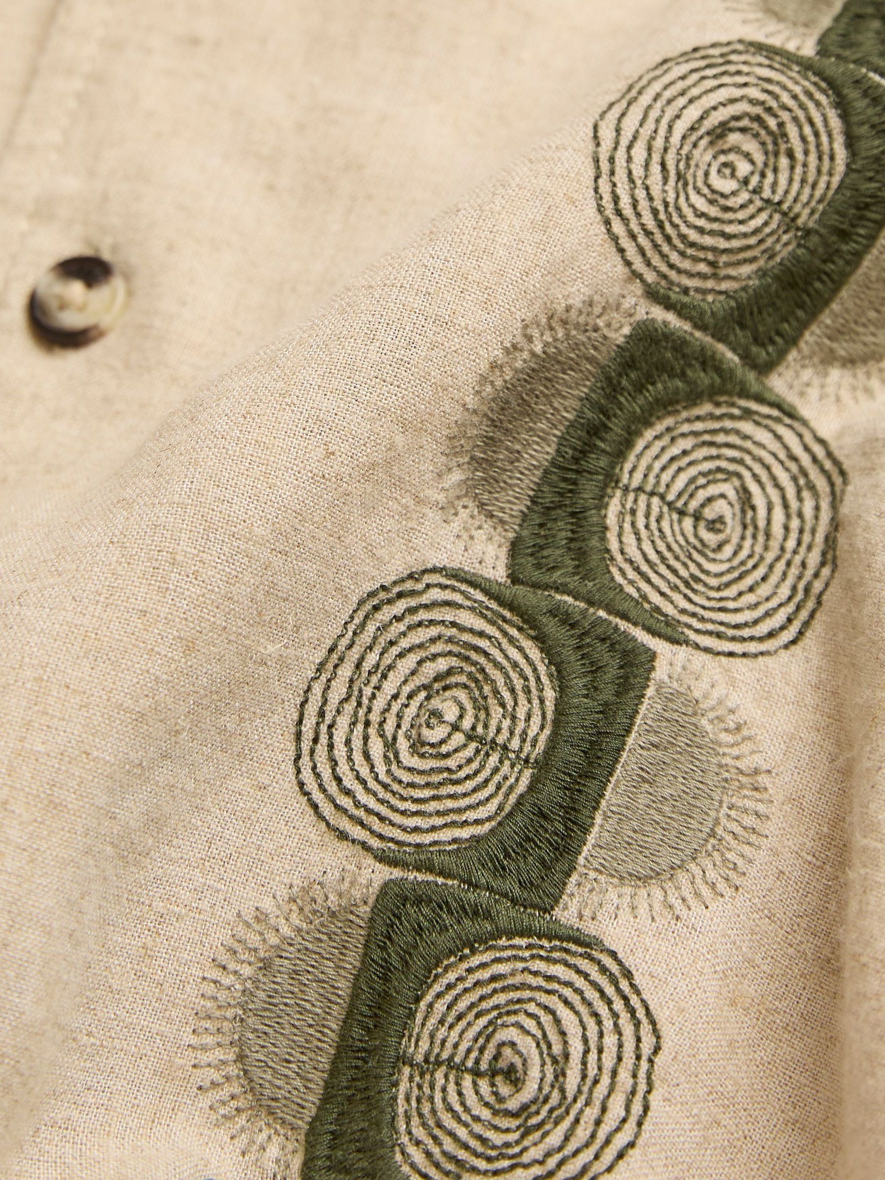 Natural Short Sleeve Chest Embroidered Shirt - Image 9 of 9
