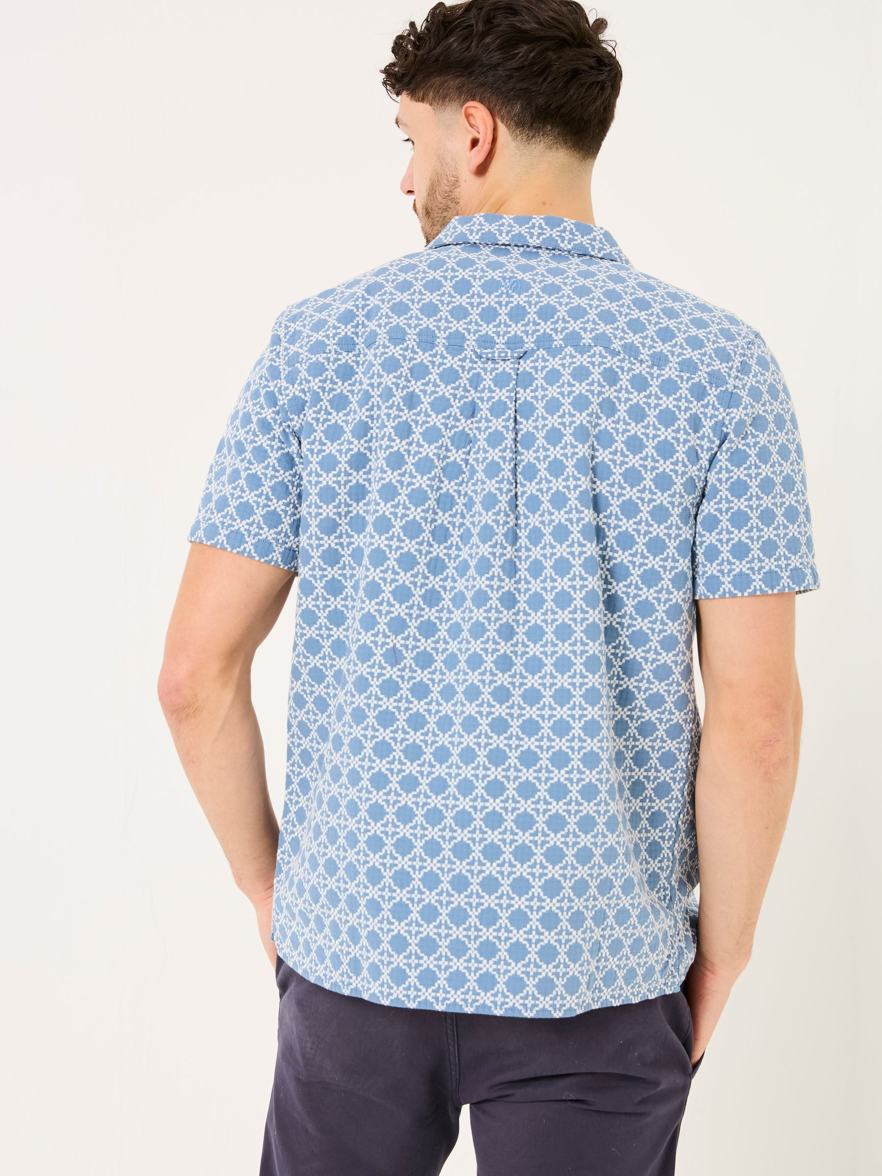 Blue Short Sleeve Embroidered Geo 100% Cotton Shirt - Image 3 of 9