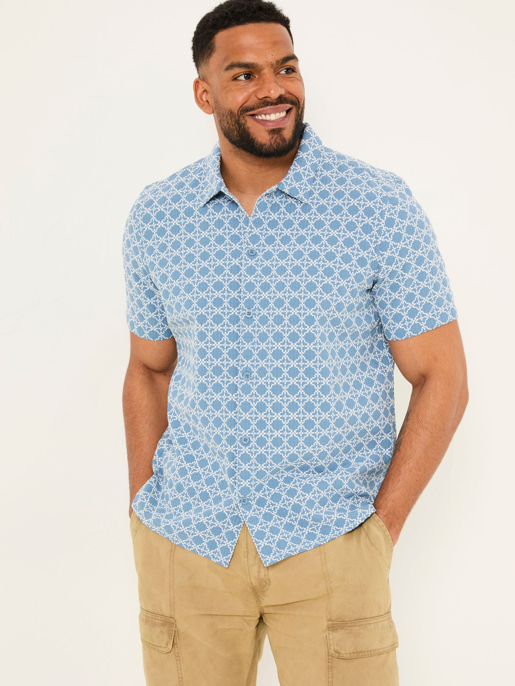 Blue Short Sleeve Embroidered Geo 100% Cotton Shirt - Image 6 of 9