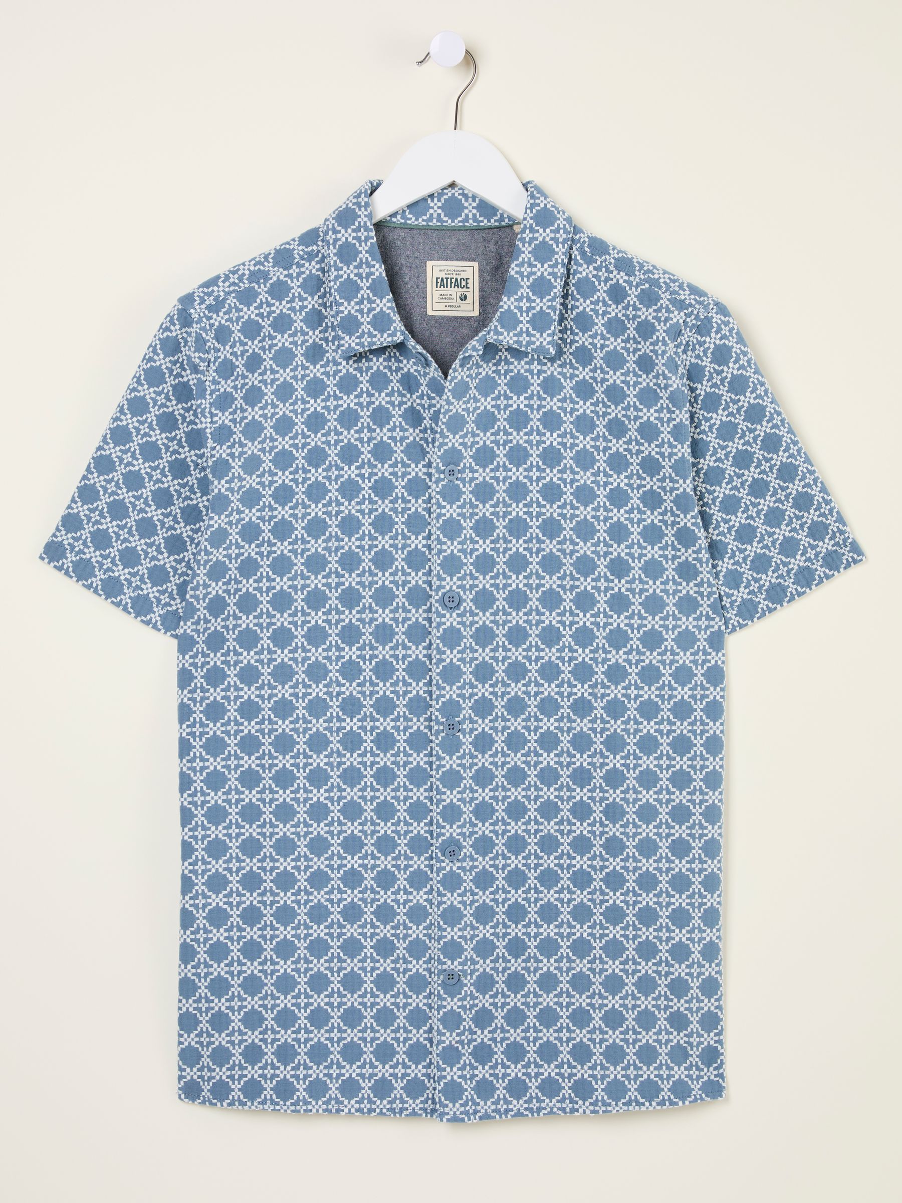 Blue Short Sleeve Embroidered Geo 100% Cotton Shirt - Image 8 of 9