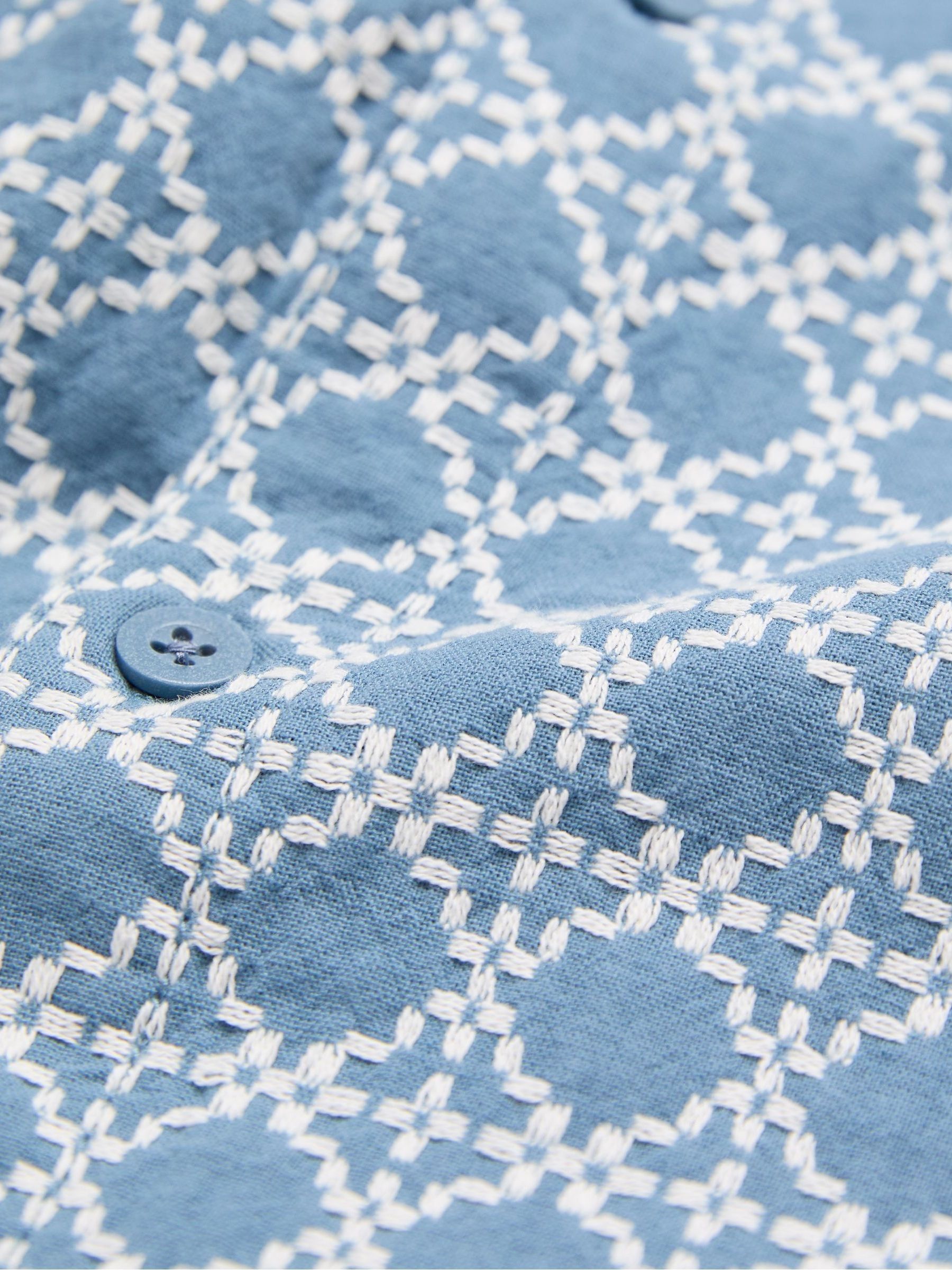 Blue Short Sleeve Embroidered Geo 100% Cotton Shirt - Image 9 of 9