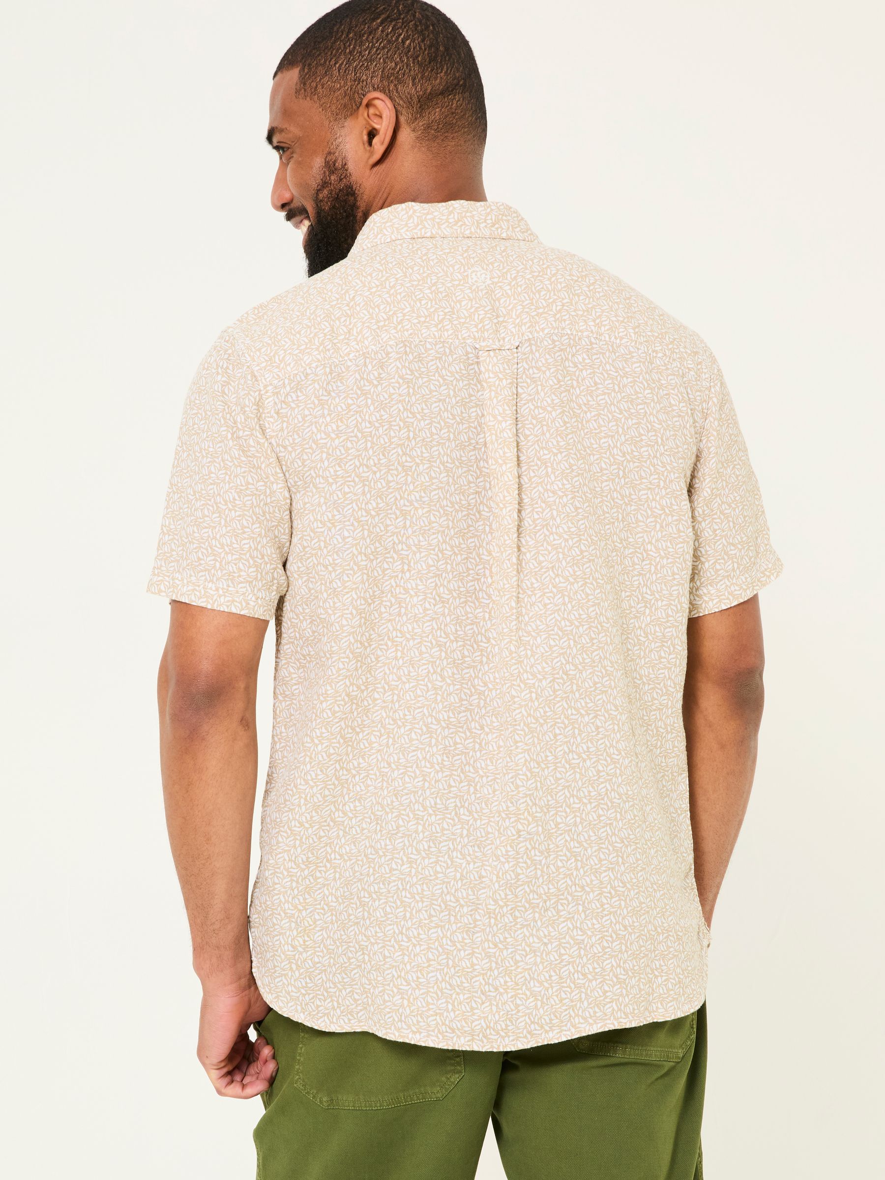 Natural Short Sleeve Linen Leaf Print 100% Linen Shirt - Image 2 of 6