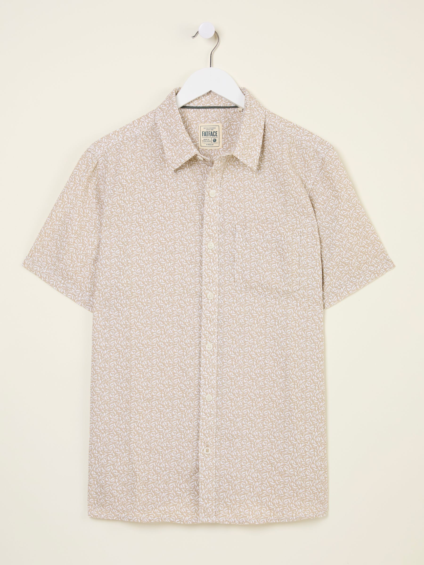 Natural Short Sleeve Linen Leaf Print 100% Linen Shirt - Image 5 of 6