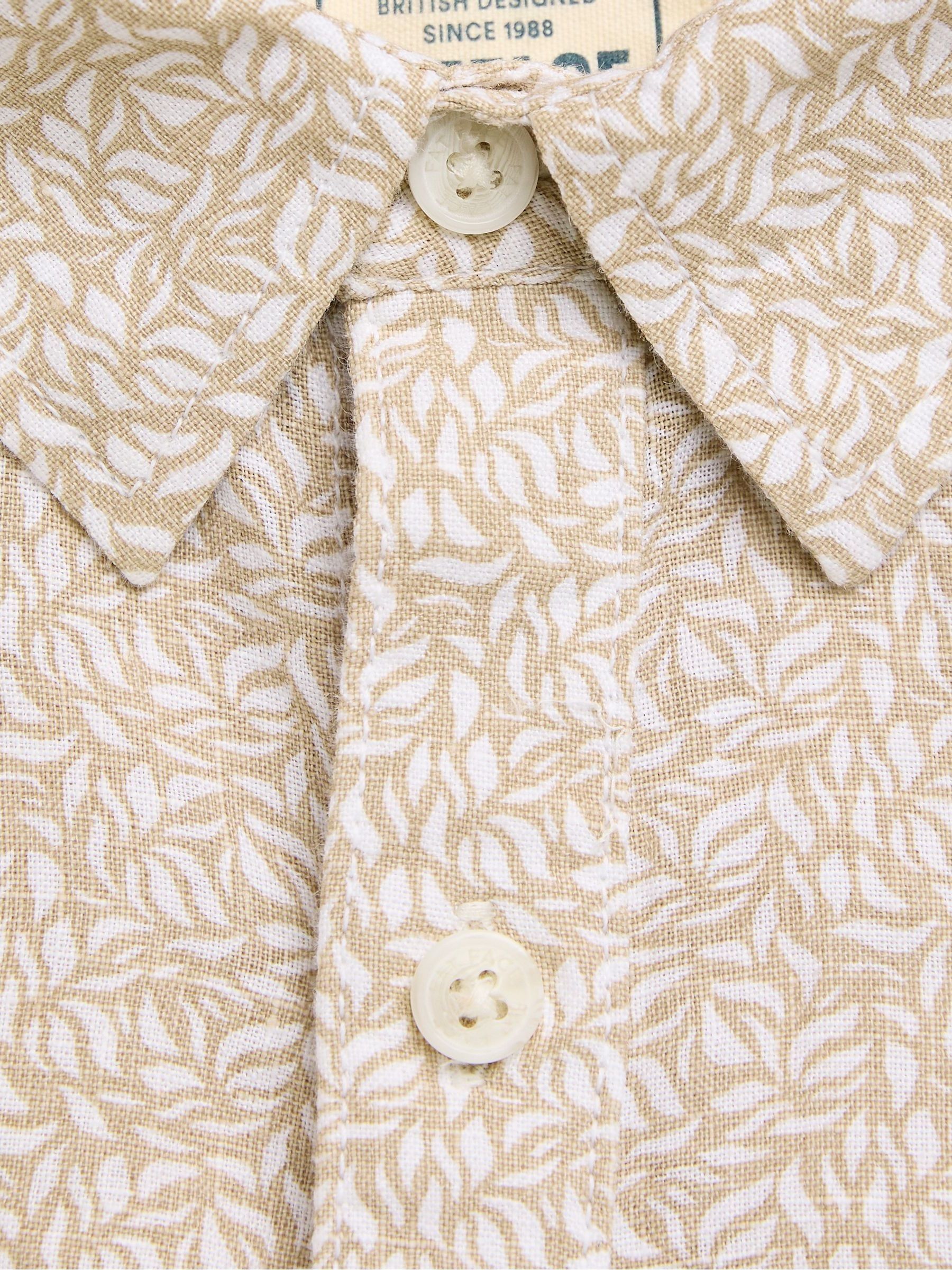 Natural Short Sleeve Linen Leaf Print 100% Linen Shirt - Image 6 of 6
